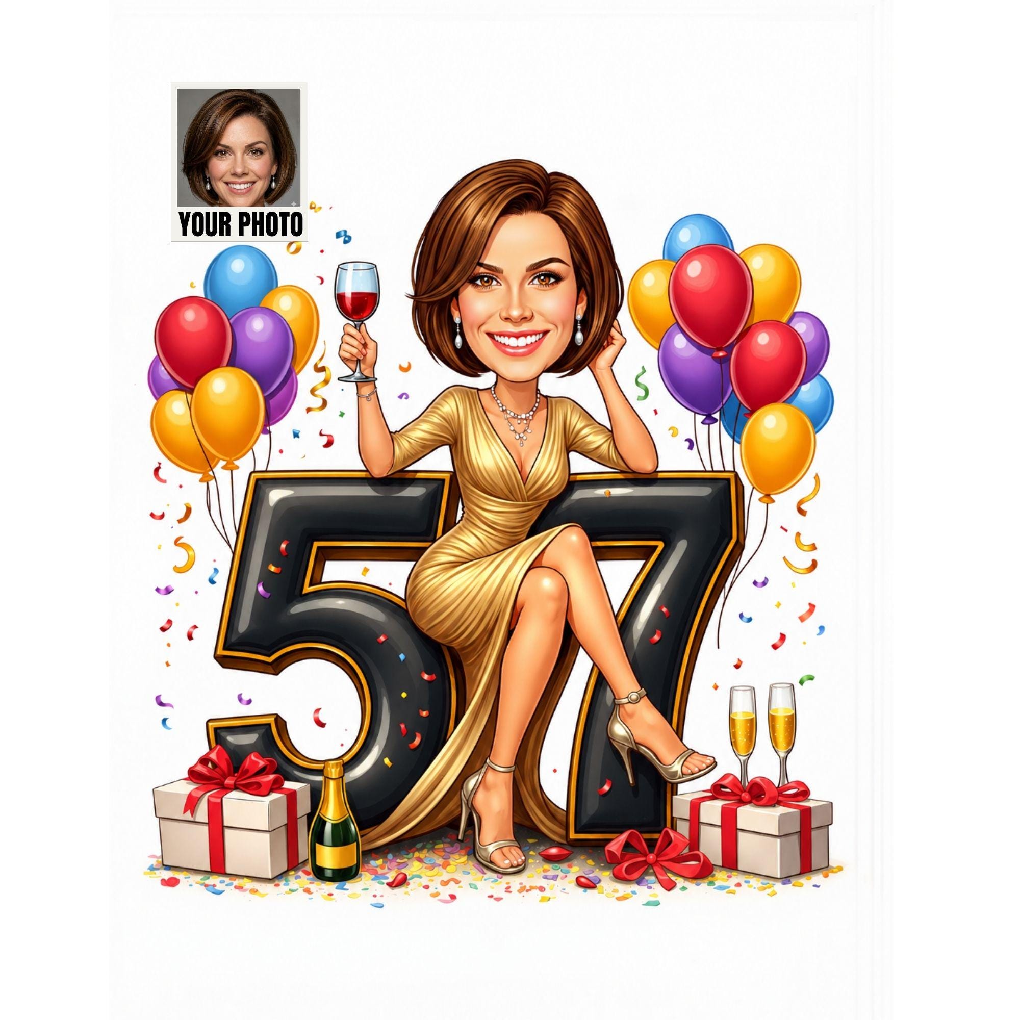 Custom 57th Birthday Caricature from photo