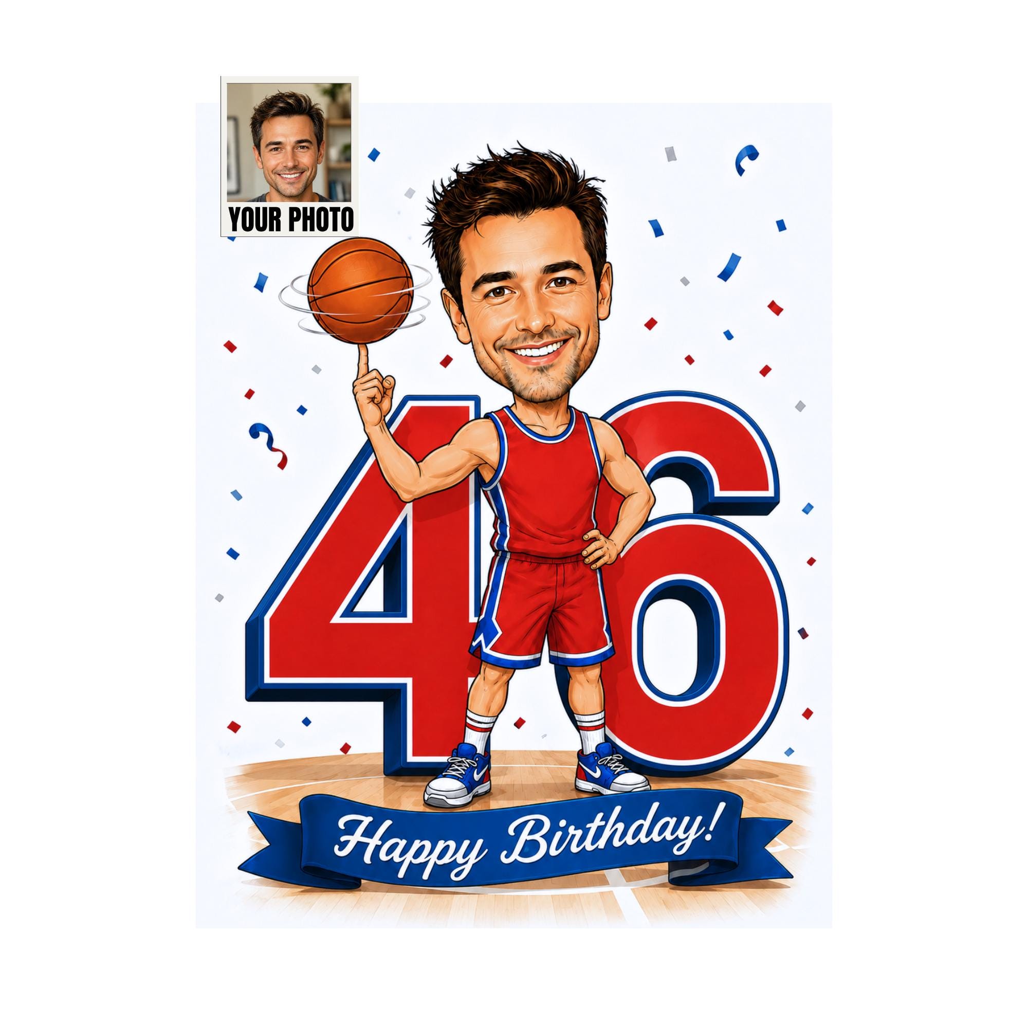 46th Birthday Basketball Cartoon Portrait for Him from photo