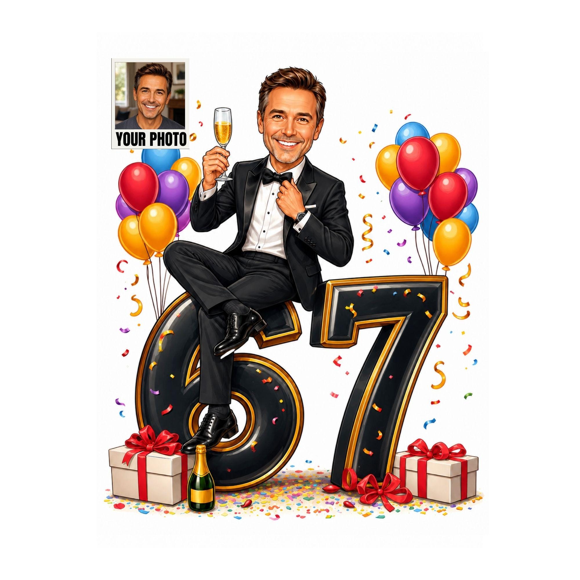 67th Birthday Man Cartoon Portrait from photo