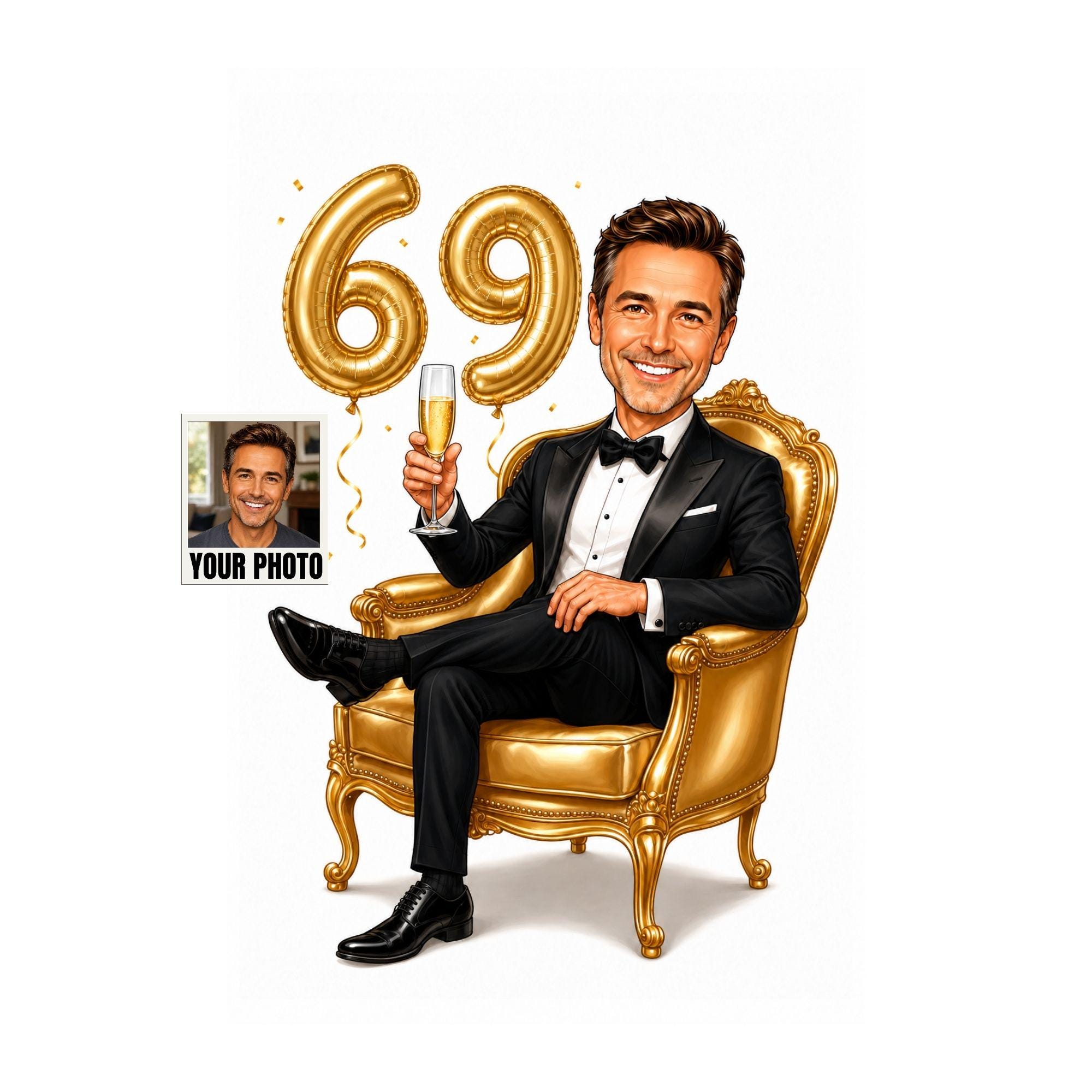 69th Birthday Cartoon Portrait for Him from photo