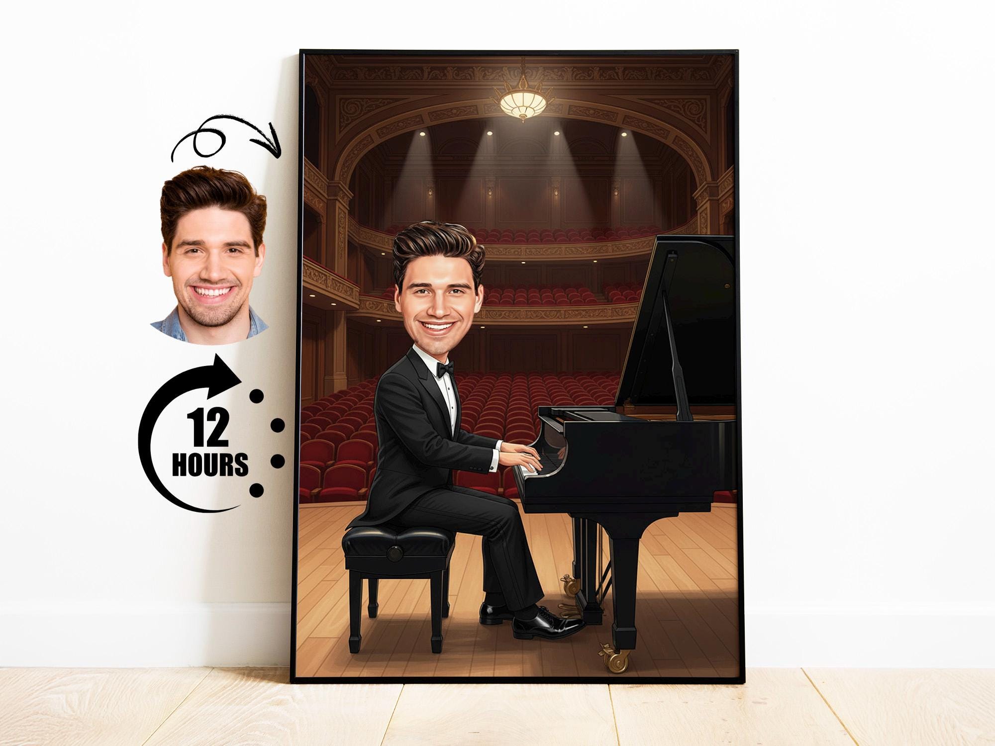 Funny Pianist Caricature from Photo from photo