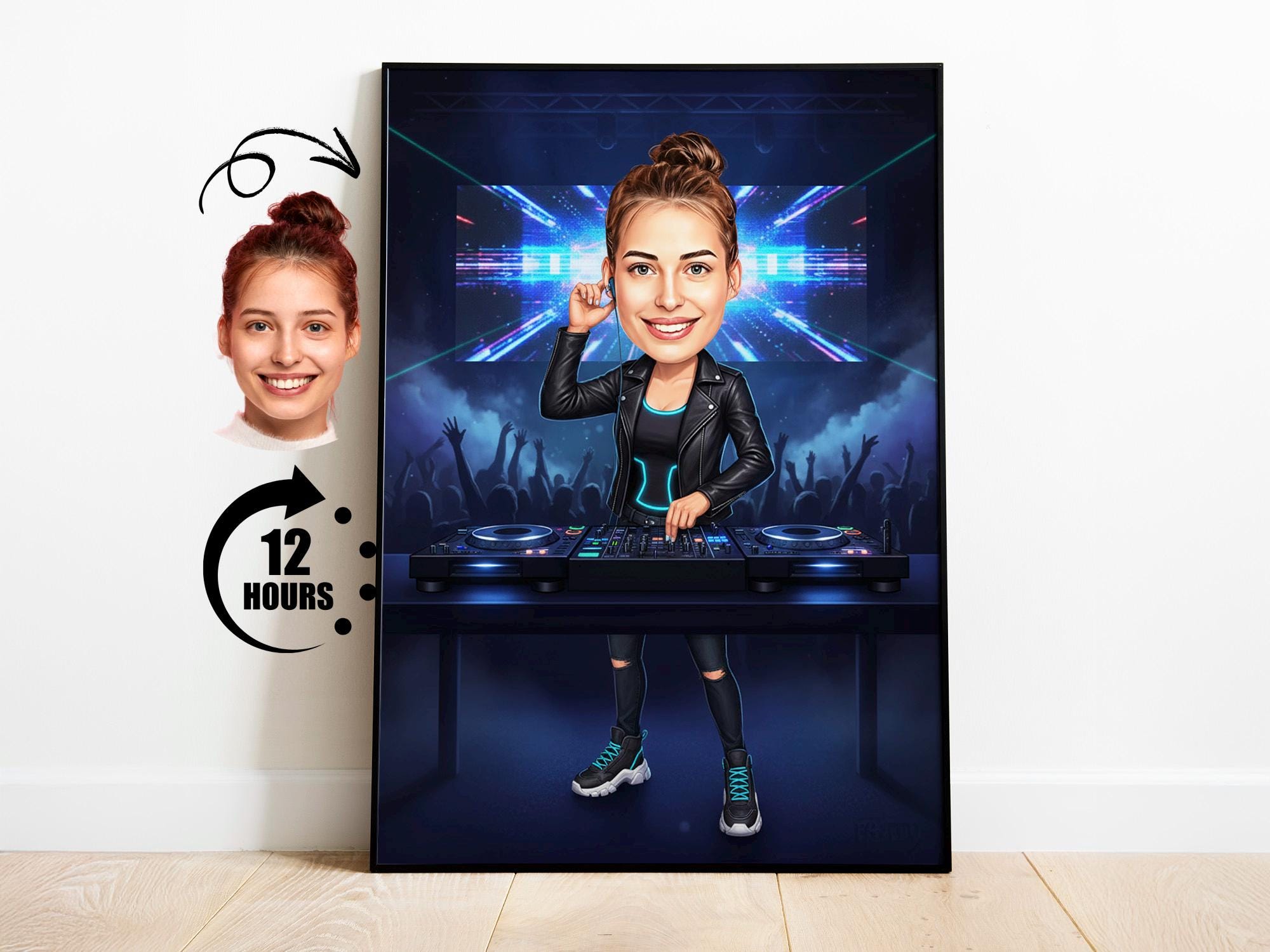 Custom Female DJ Cartoon Portrait from photo