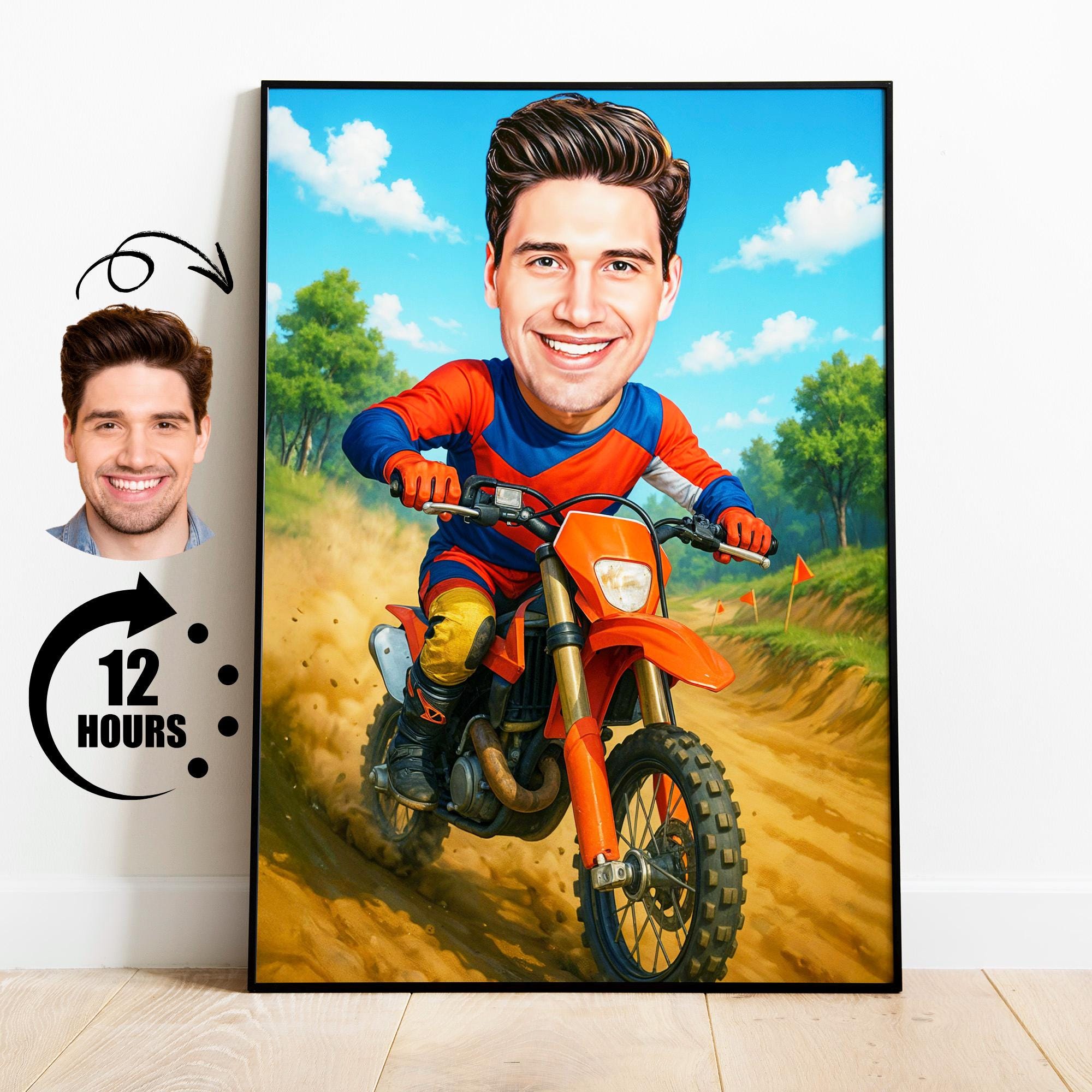 Custom Motocross Caricature: Personalized Dirt Bike Rider Gift (digital ...