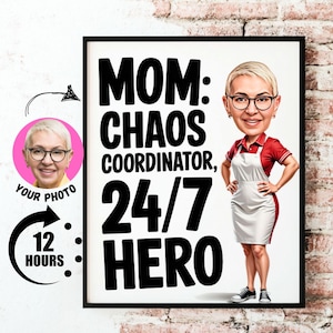 Regalo imprimible personalizado para el Día de la Madre, caricatura divertida del Día de la Madre para arte mural, taza, camiseta o tarjeta: descarga digital