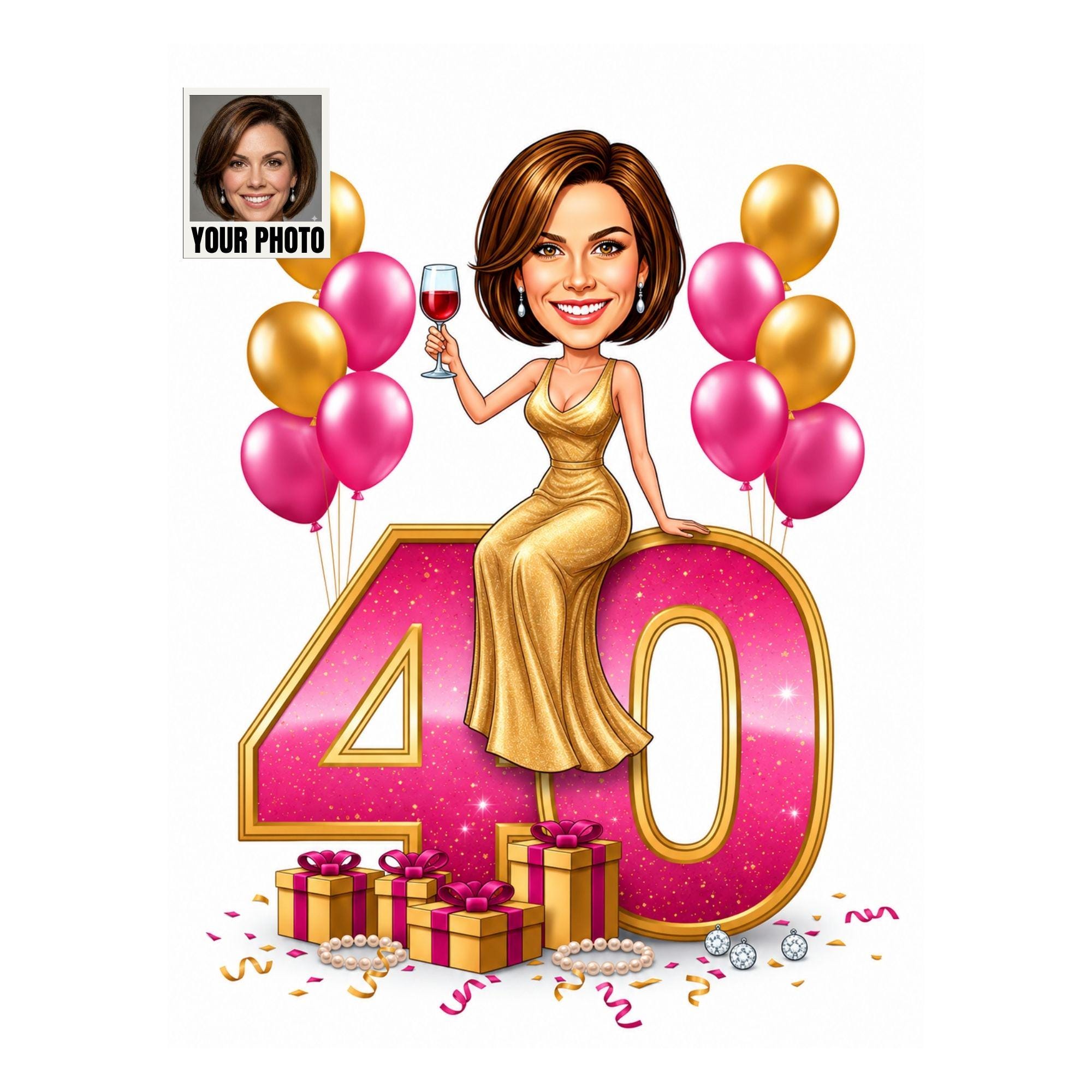 40th Birthday Cartoon Portrait for Her from photo