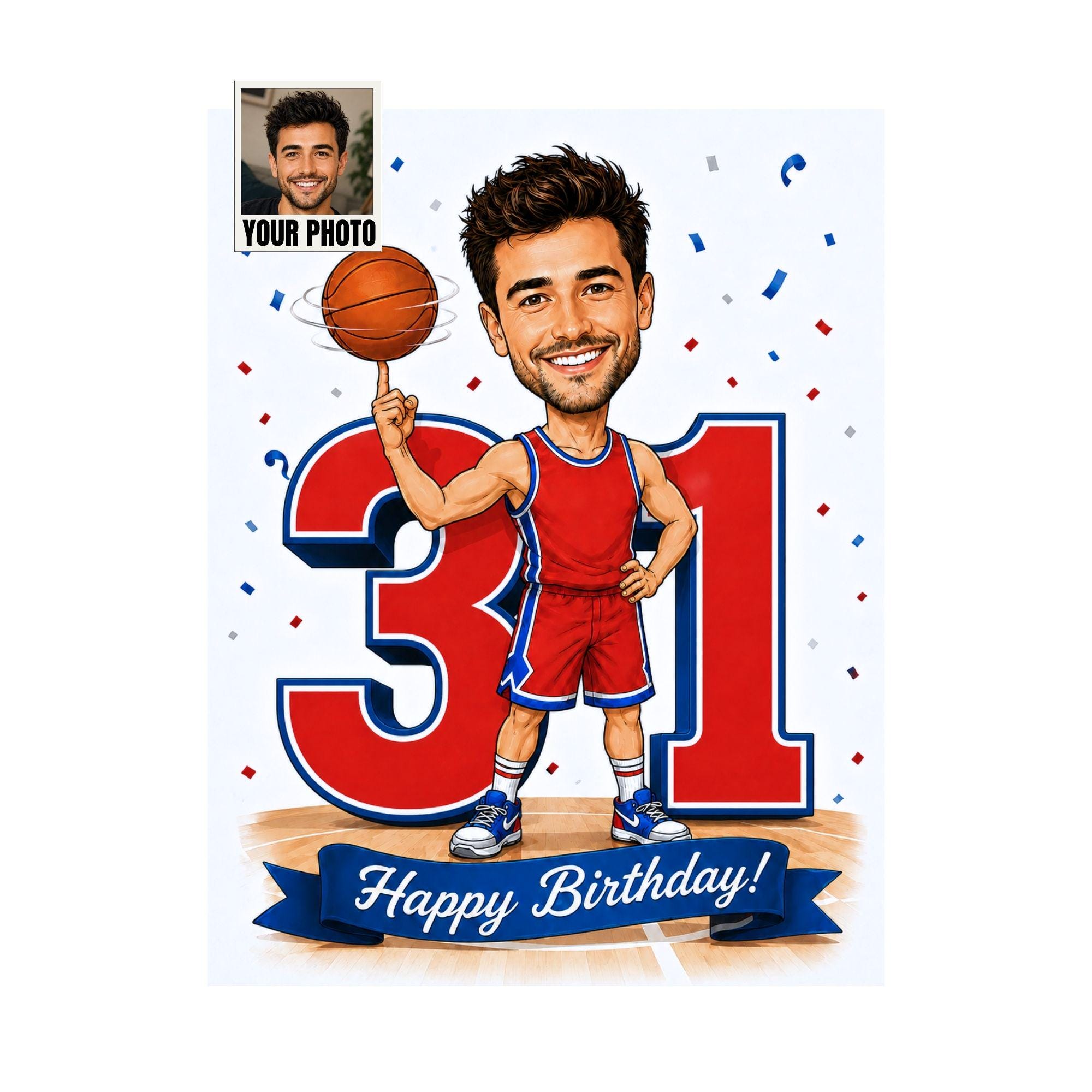 31st Birthday Basketball Cartoon Portrait for Him from photo