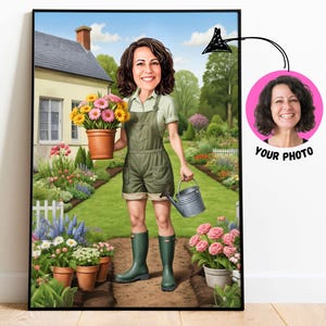 Geschenk für Gartenliebhaber - Personalisierte Gartenkunst mit Ihrem Gesicht - Digitaler Download für Gartenliebhaber - Lustige Gartenkarikatur