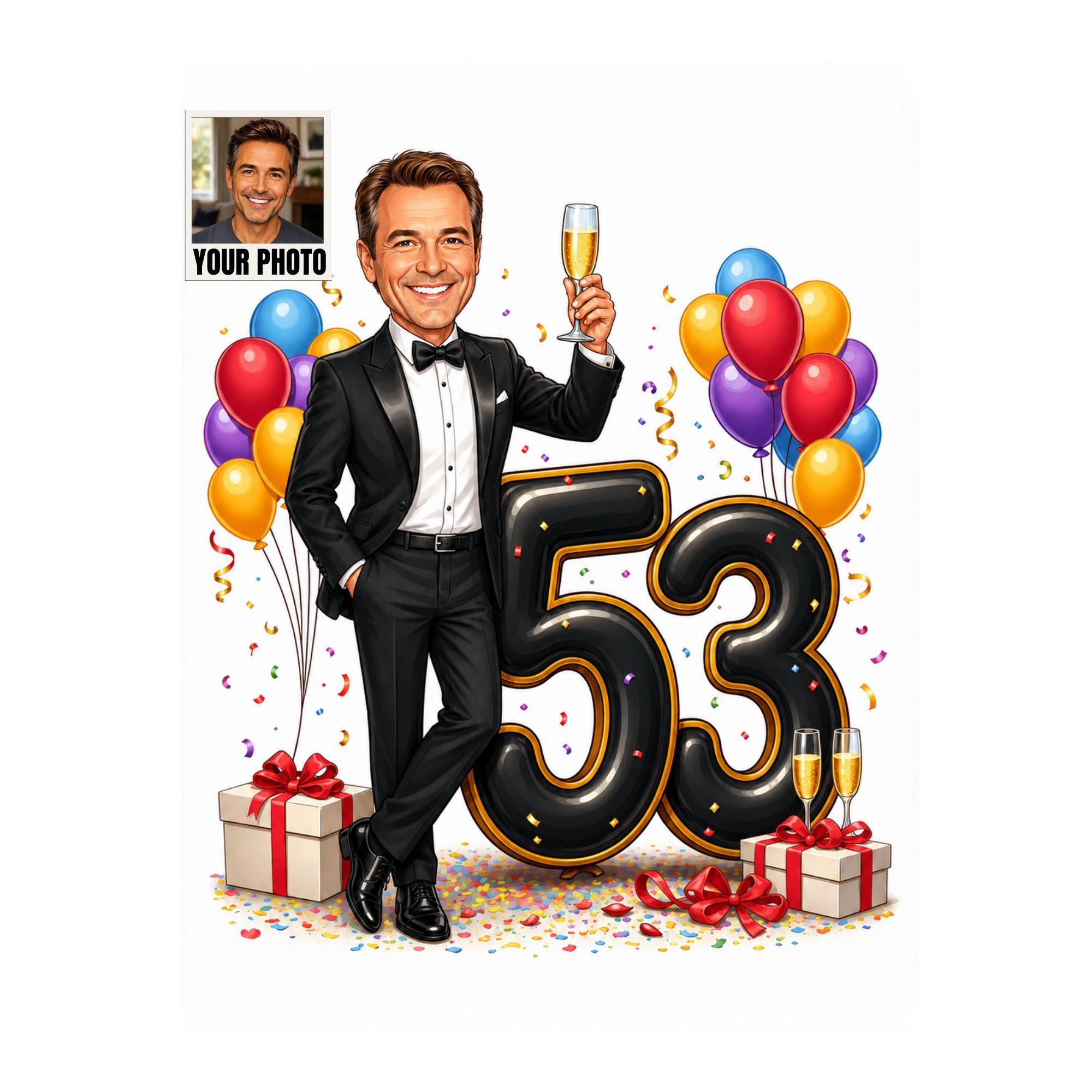 53rd Birthday Man Cartoon Portrait from photo