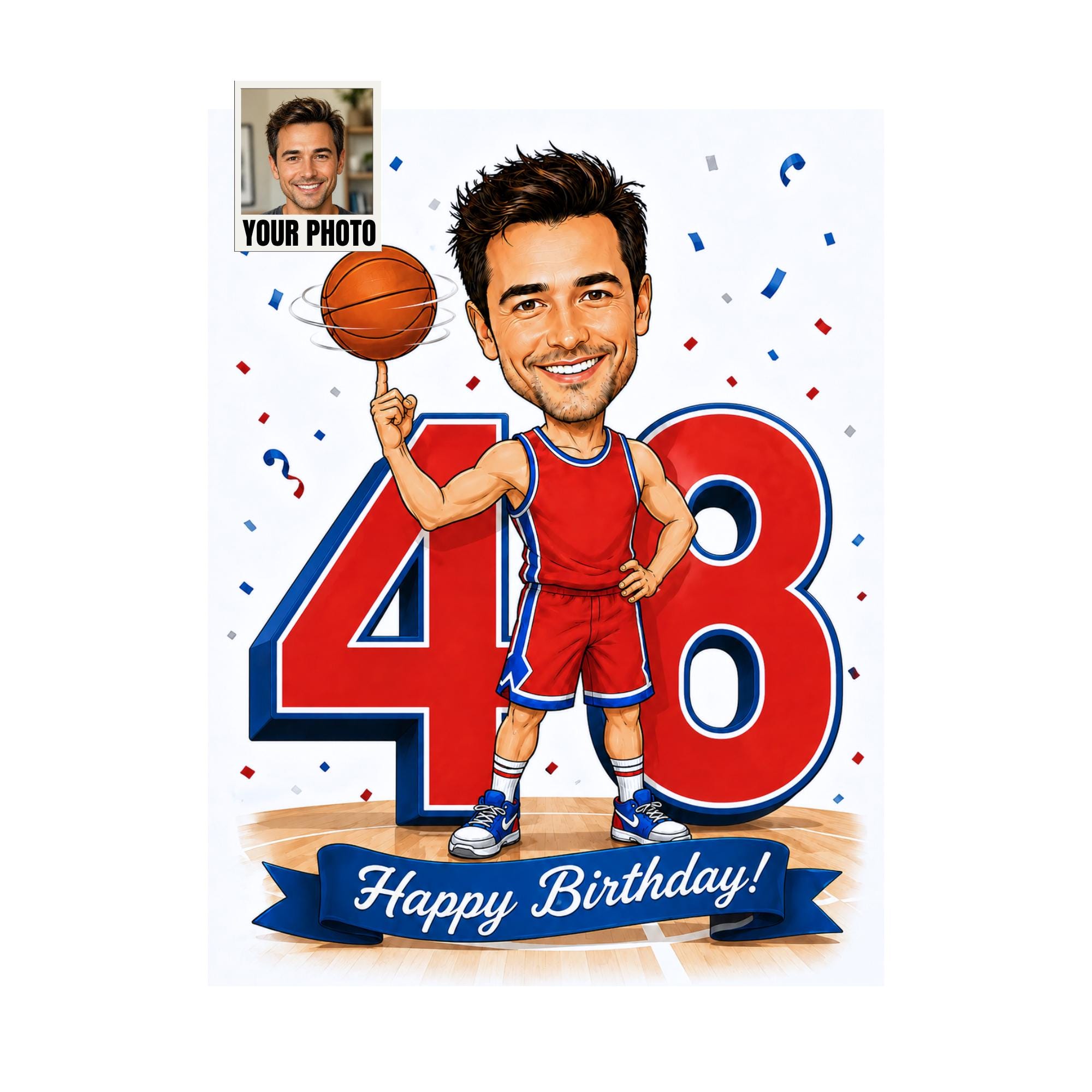 48th Birthday Basketball Cartoon Portrait for Him from photo
