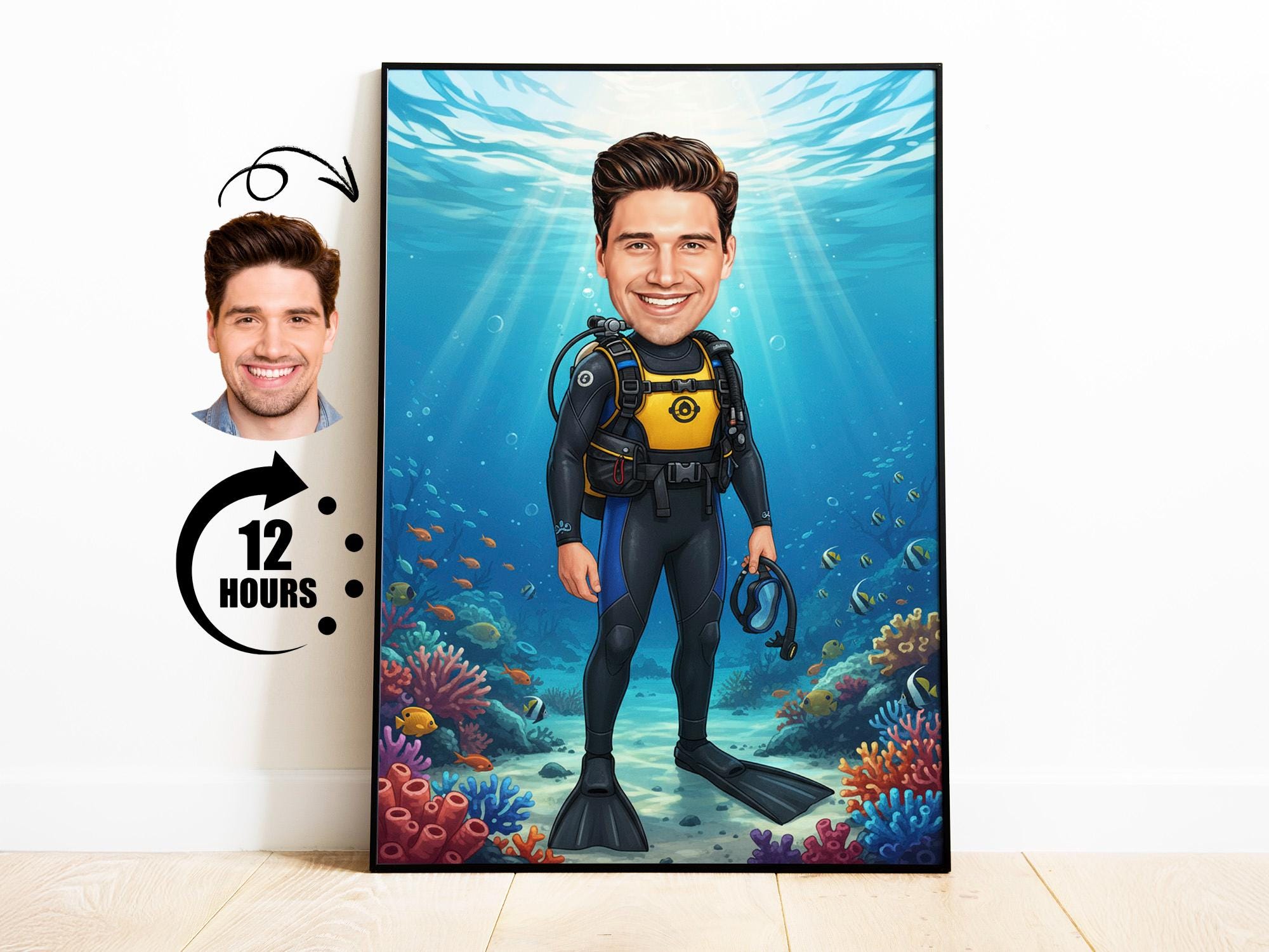 Scuba Diver Caricature from Photo from photo