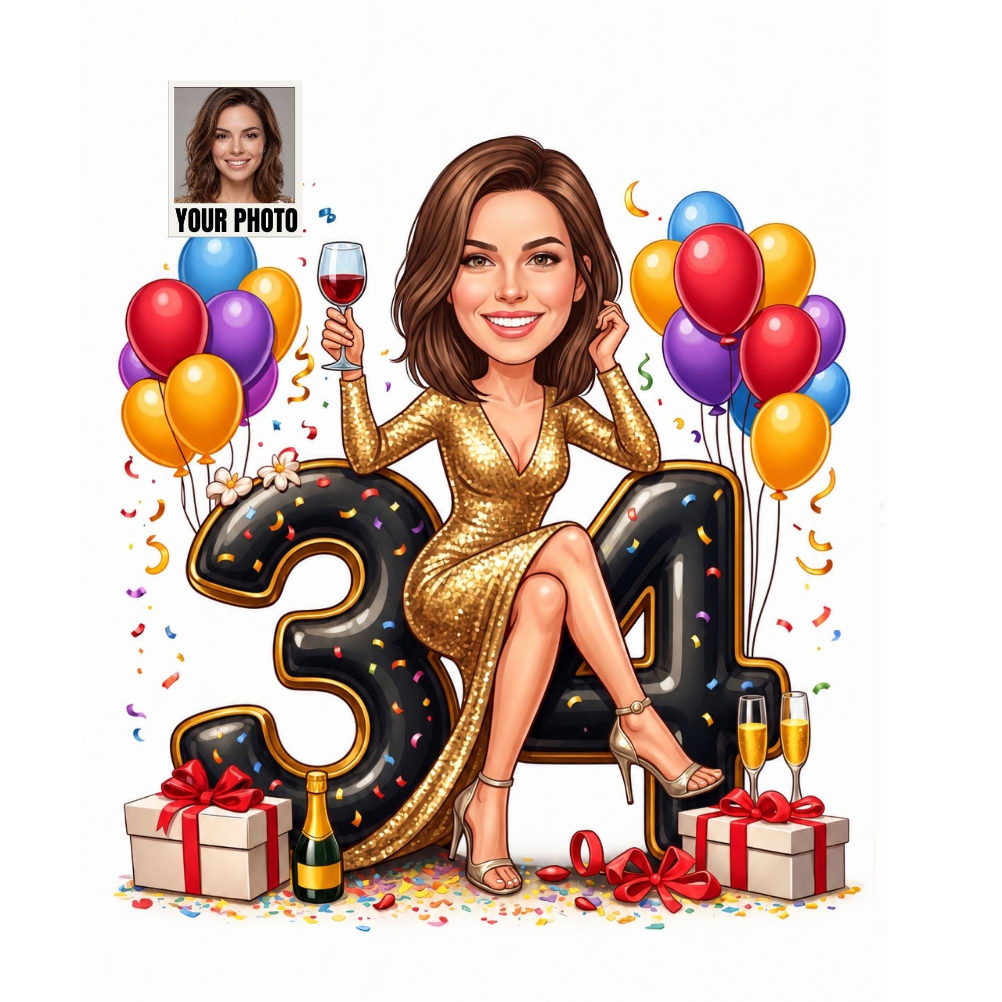 Custom 34th Birthday Caricature from photo