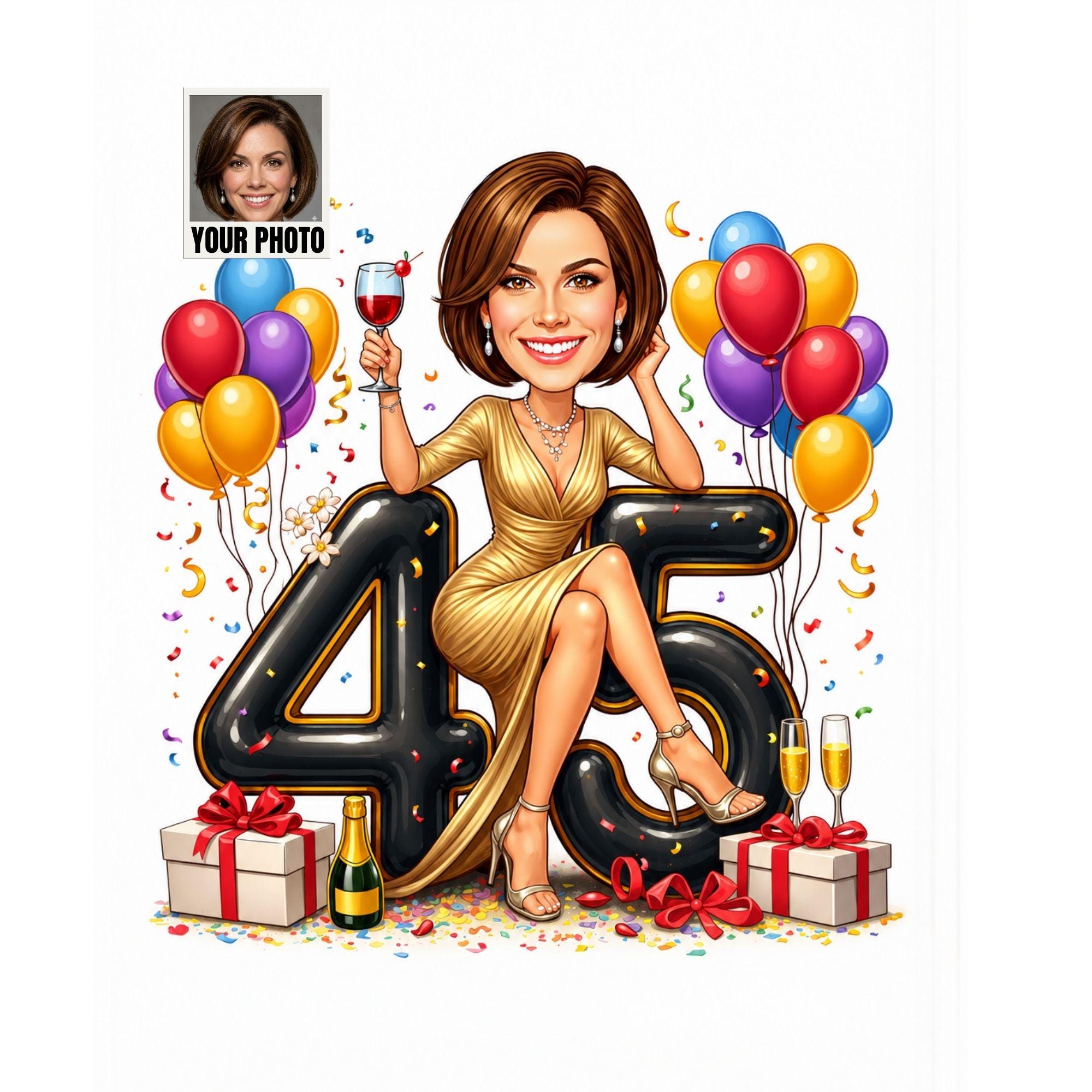 Custom 45th Birthday Caricature from photo