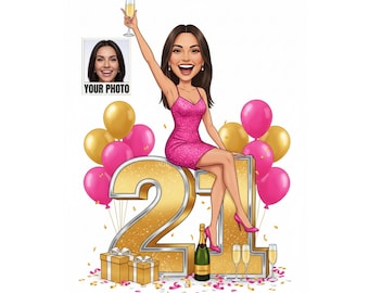 Custom 21st Birthday Caricature, Funny 21st Birthday Gift, 21 Birthday Cartoon Portrait, 21st Birthday Decorations, 21st Birthday Card