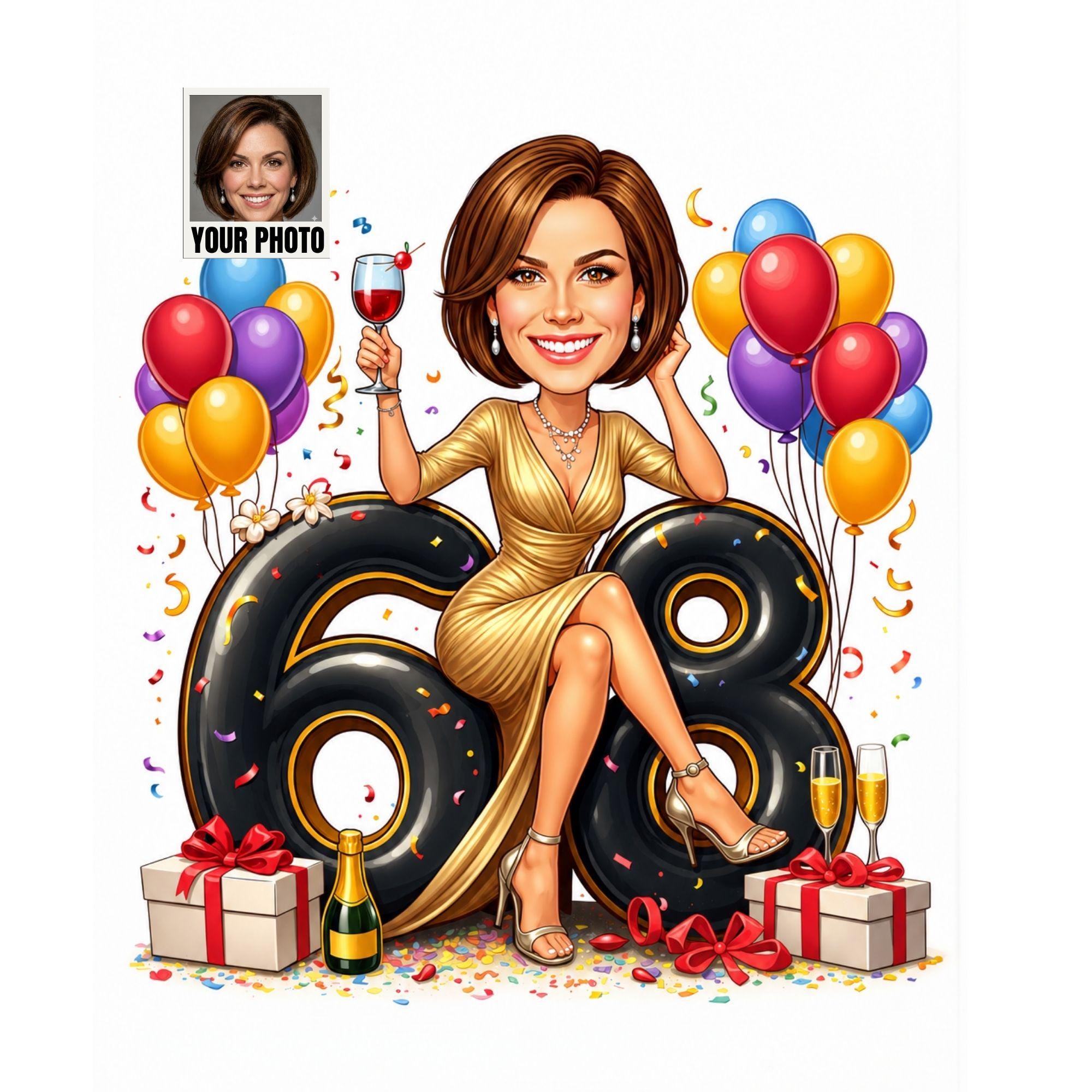 Custom 68th Birthday Caricature from photo