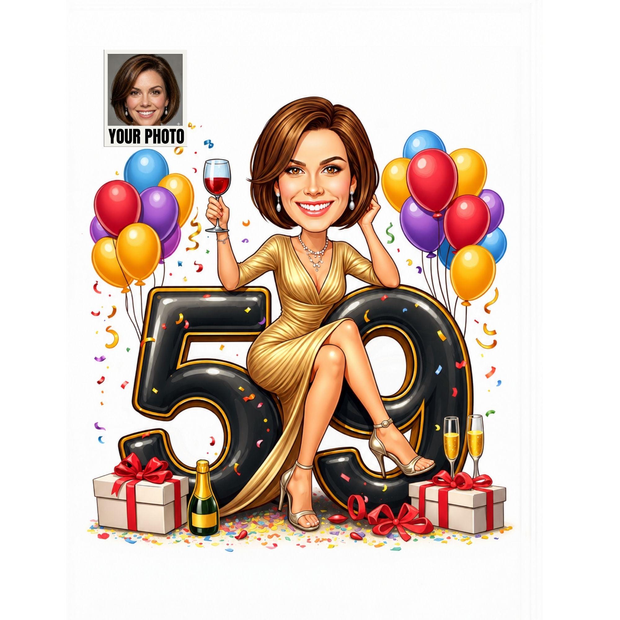 Custom 59th Birthday Caricature from photo