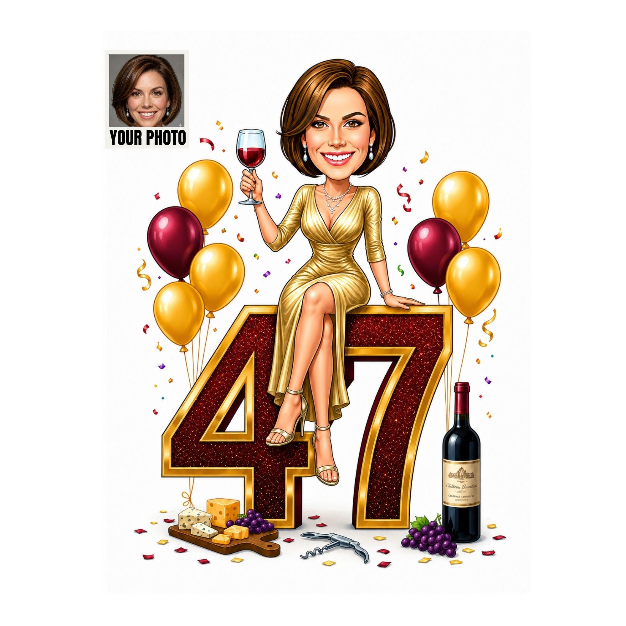 47th Birthday Cartoon Portrait for Her from photo