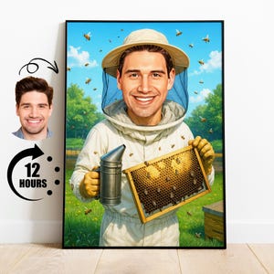 Regalo para apicultor, caricatura de apicultor personalizada a partir de una foto, retrato divertido de apicultor, arte de apicultor personalizado