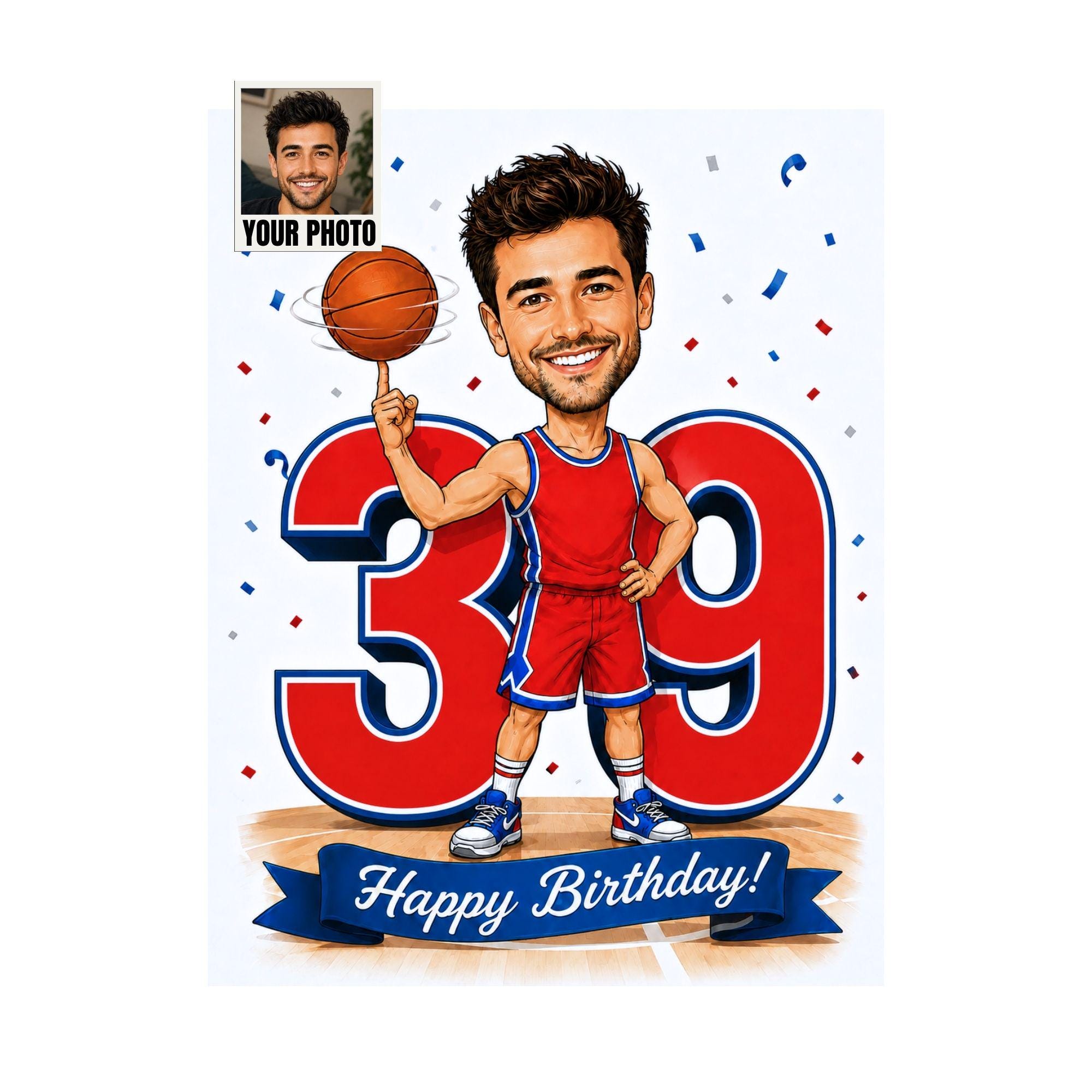 39th Birthday Basketball Cartoon Portrait for Him from photo
