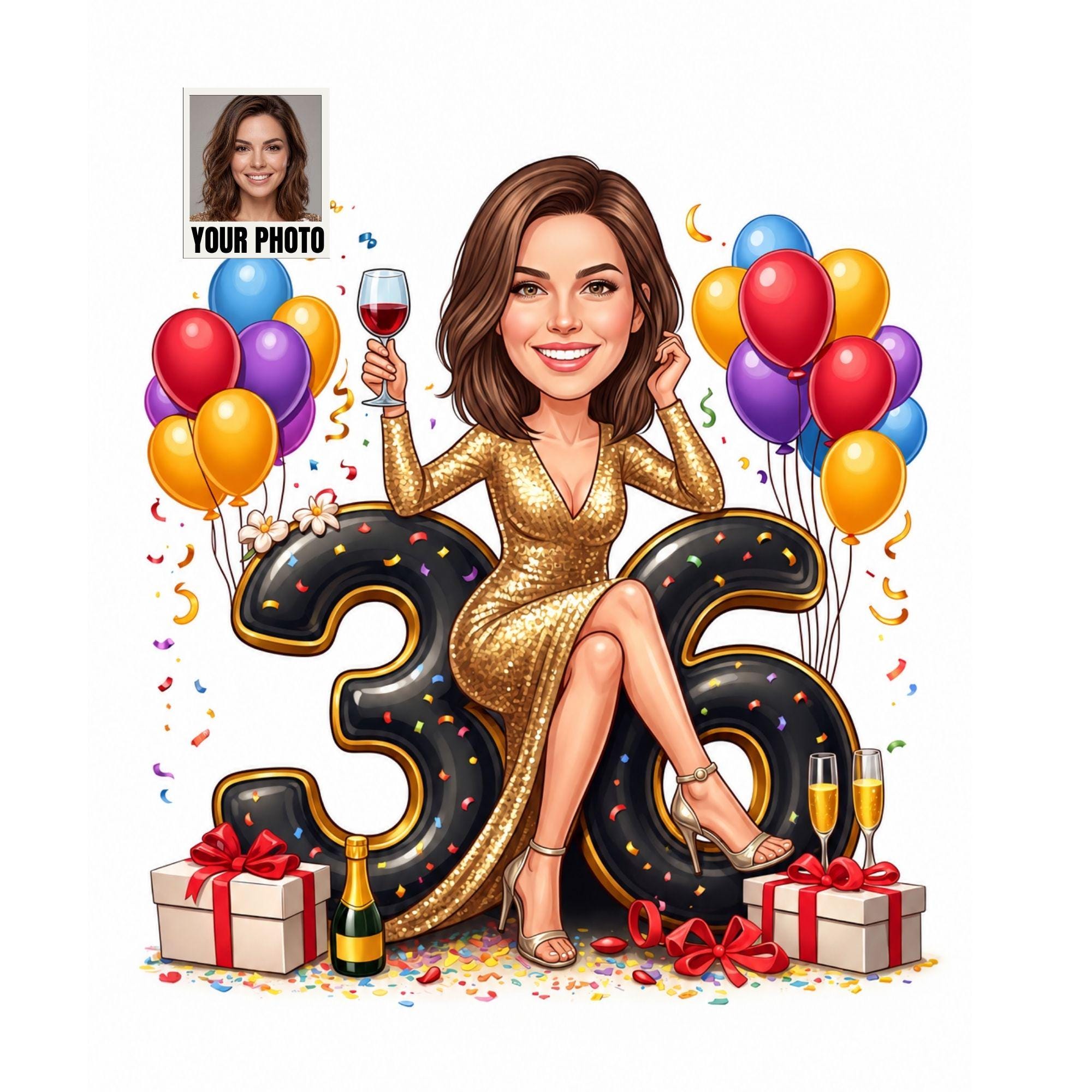 Custom 36th Birthday Caricature from photo