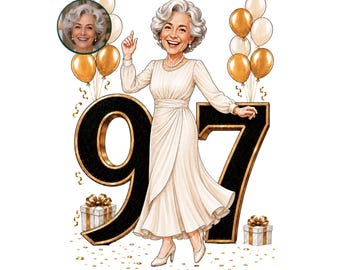 97th Birthday Caricature for Woman, 97th Birthday Card, 97th Birthday Woman Cartoon Portrait, 97th Birthday Gift for Her,  97th Portrait