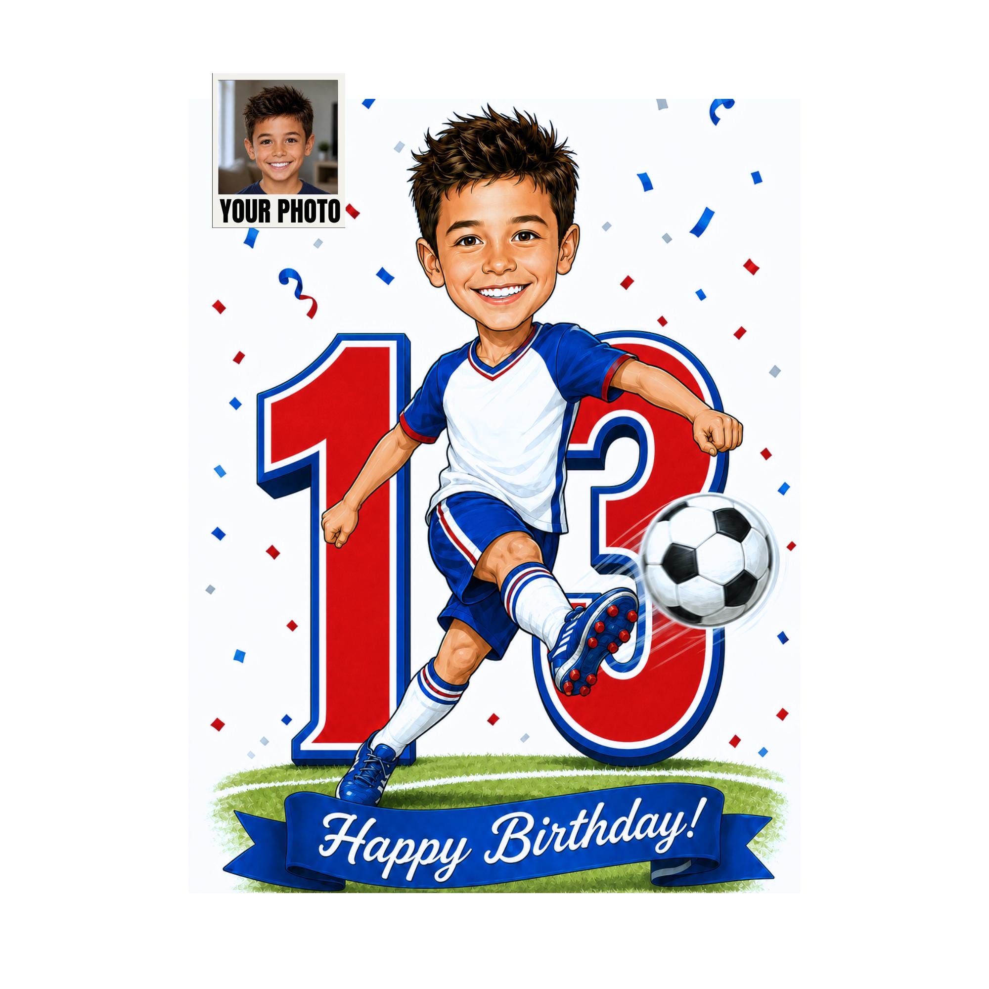 13th Birthday Football Cartoon Portrait for Him from photo