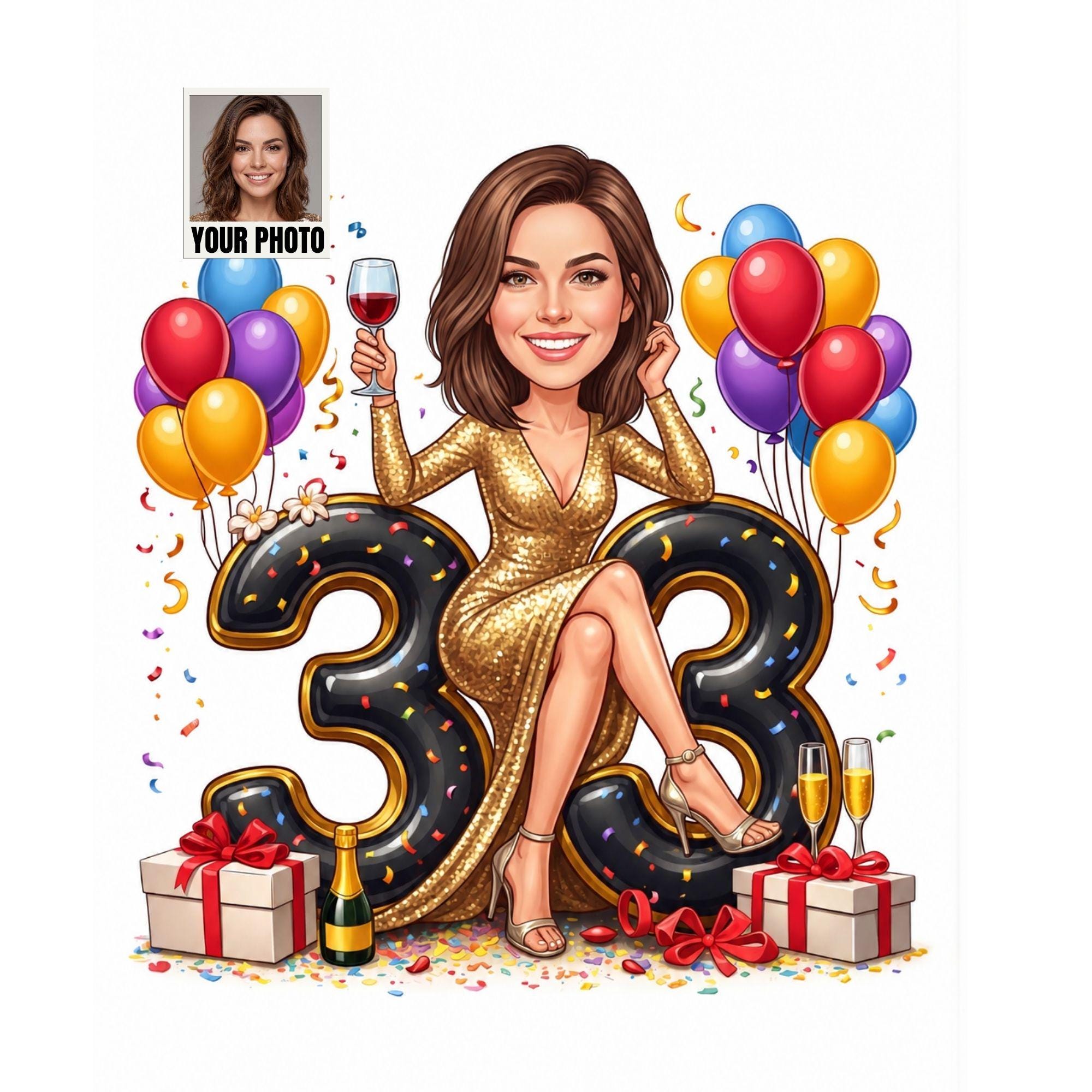 Custom 33rd Birthday Caricature from photo