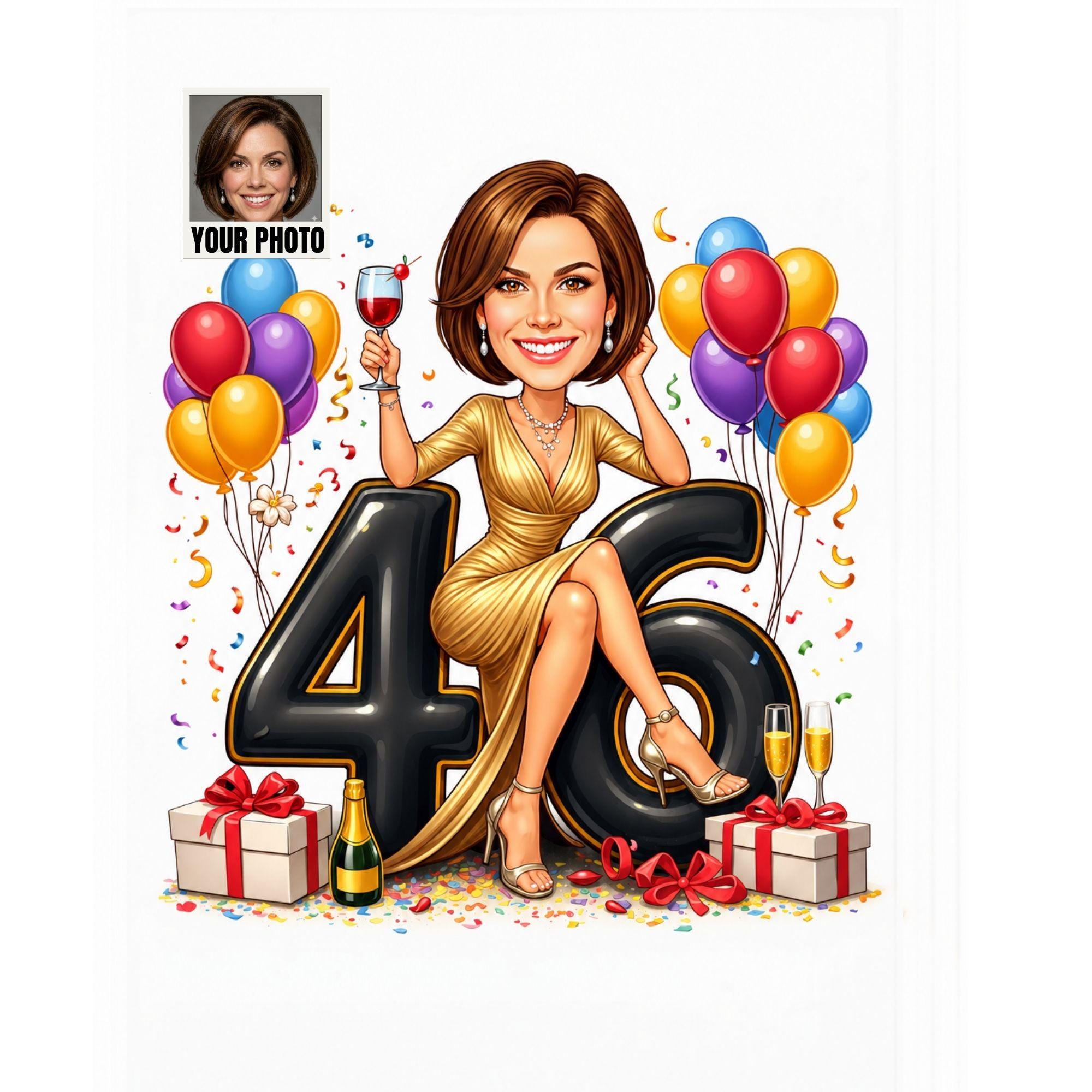 Custom 46th Birthday Caricature from photo