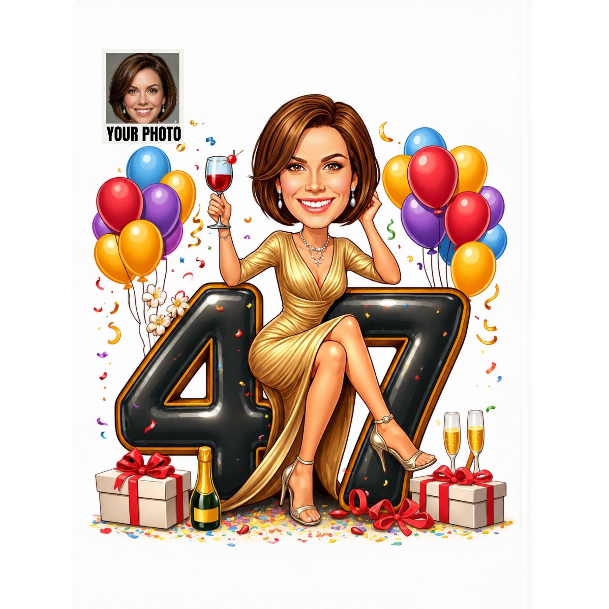 Custom 47th Birthday Caricature from photo