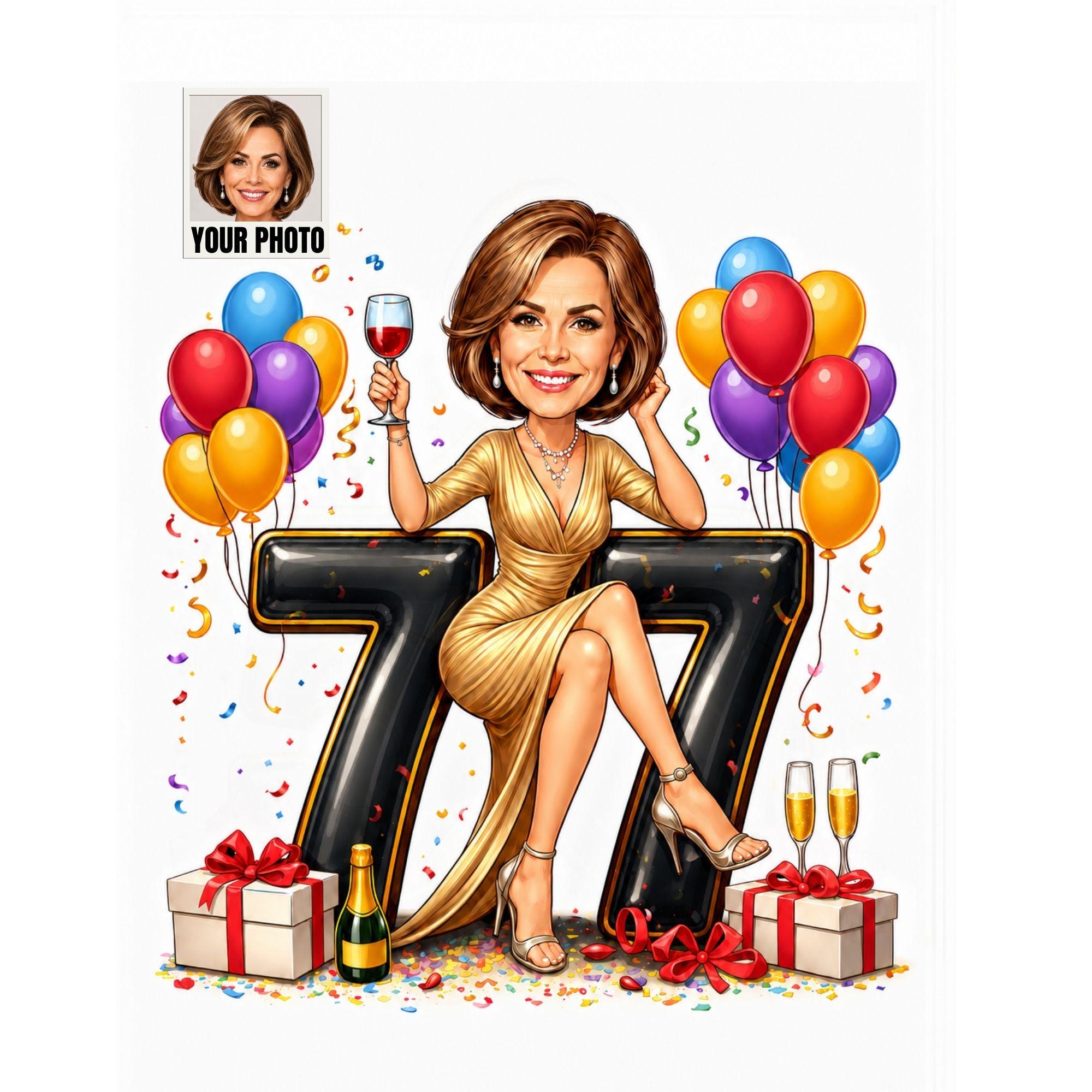 Custom 77th Birthday Caricature from photo