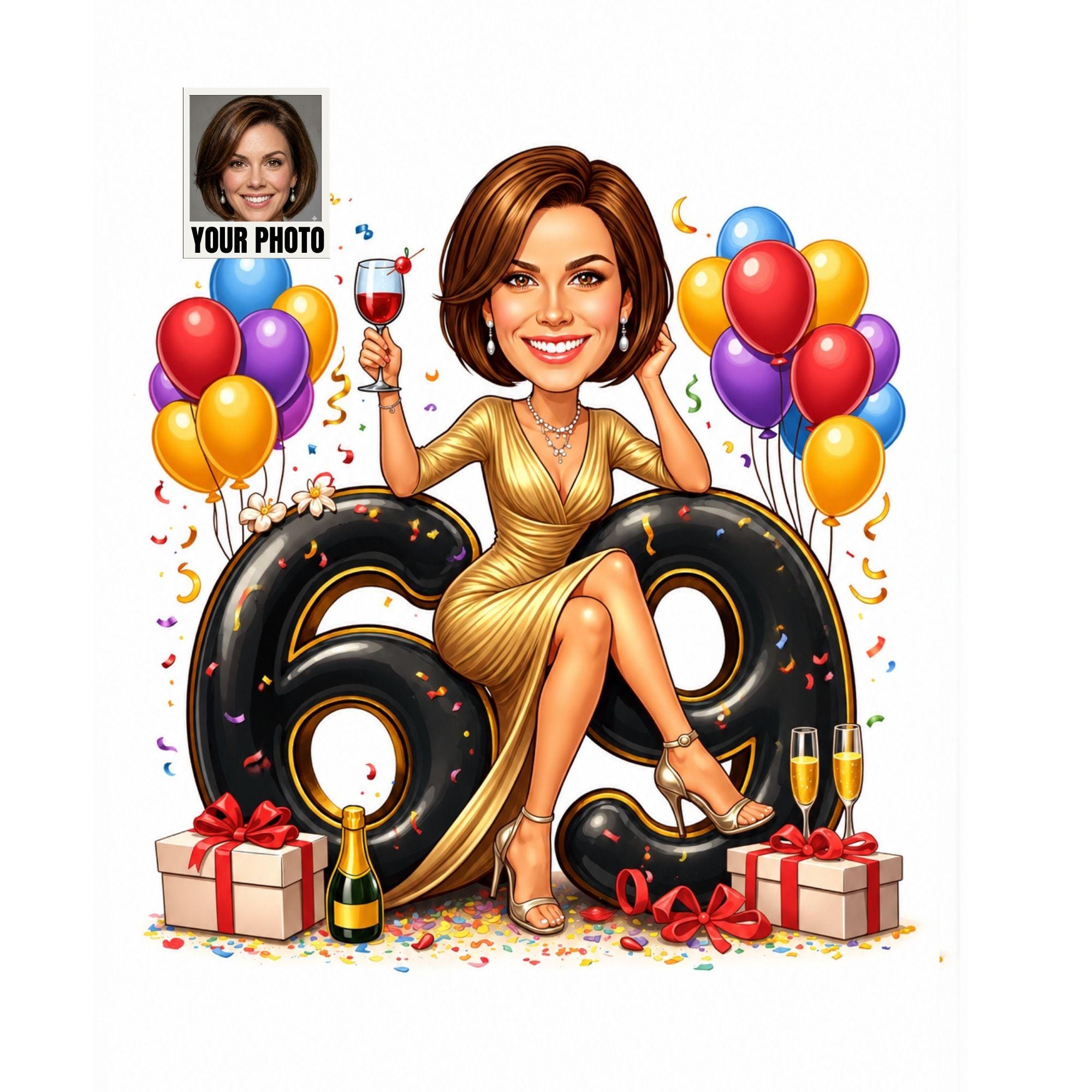 Custom 69th Birthday Caricature from photo