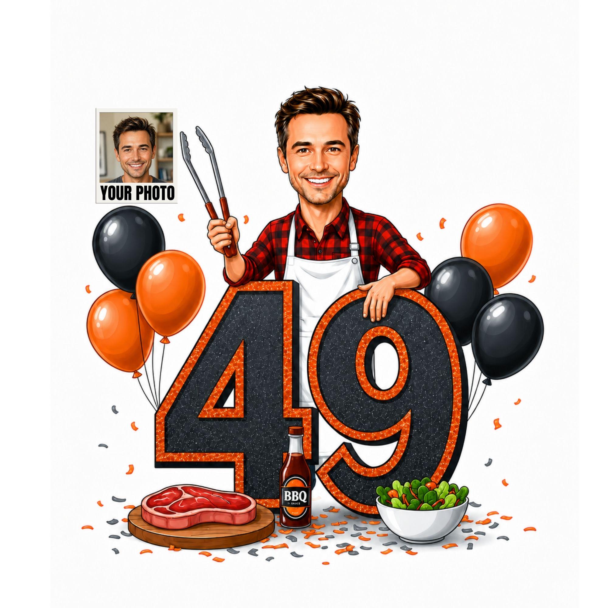 49th Birthday BBQ Cartoon Portrait for Him from photo