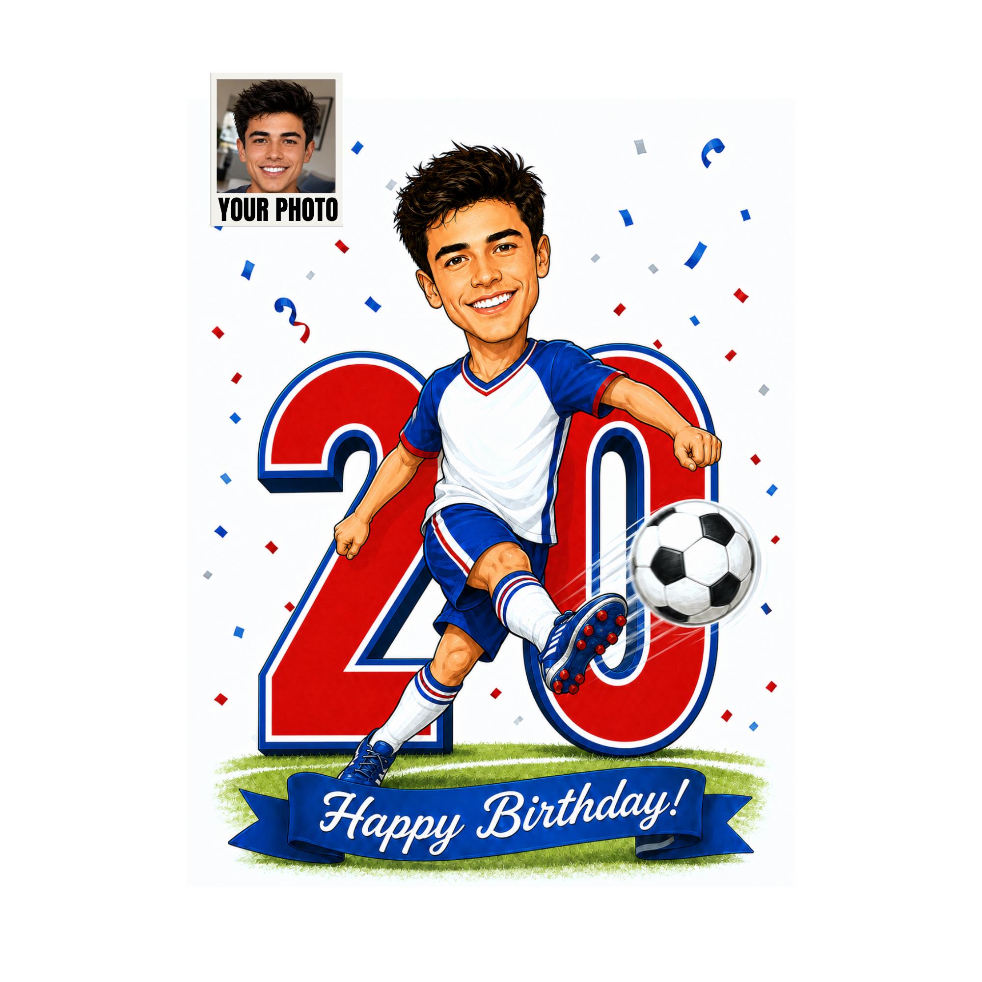 20th Birthday Football Cartoon Portrait for Him from photo