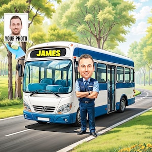 Benutzerdefinierte Busfahrer Cartoon Portrait, Busfahrer Porträt, Geschenk für Busfahrer, benutzerdefinierte Busfahrer, Busfahrer Karikatur vom Foto