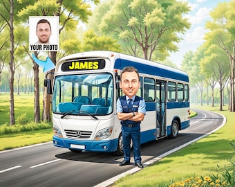 Custom Bus Driver Cartoon Portrait, Bus Driver Portrait, Gift for Bus Driver, Custom Bus Driver, Bus Driver Caricature from Photo