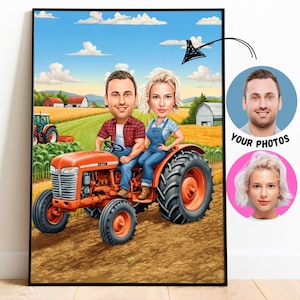 Gift for Farmers Couple, Couple Caricature from Photo, Farmer Family Portrait, Farmer Cartoon Photo, Tractor Portrait, Farmers Gift Idea
