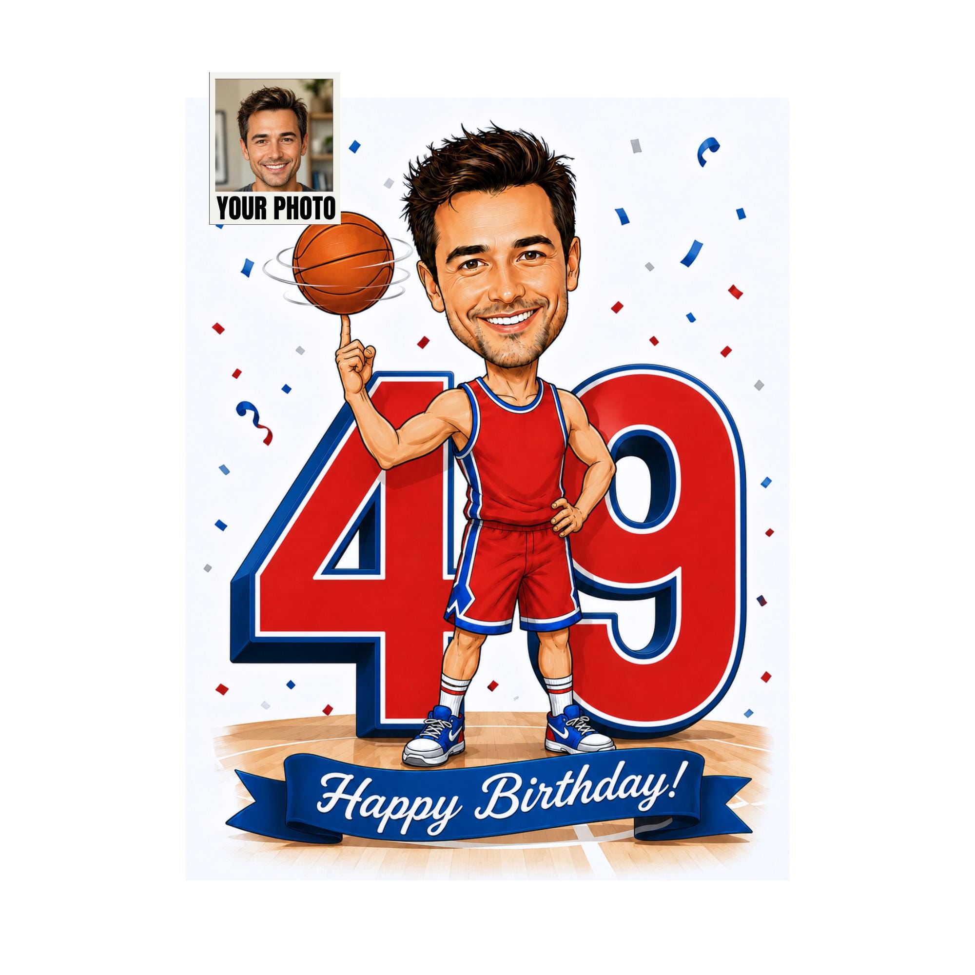 49th Birthday Basketball Cartoon Portrait for Him from photo
