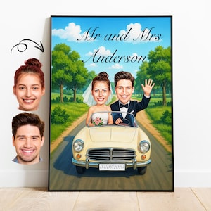 Wedding Caricature Portrait Digital Download | Personalized Couple Gift | Mr & Mrs Illustration | Anniversary Present | Printable Wall Art