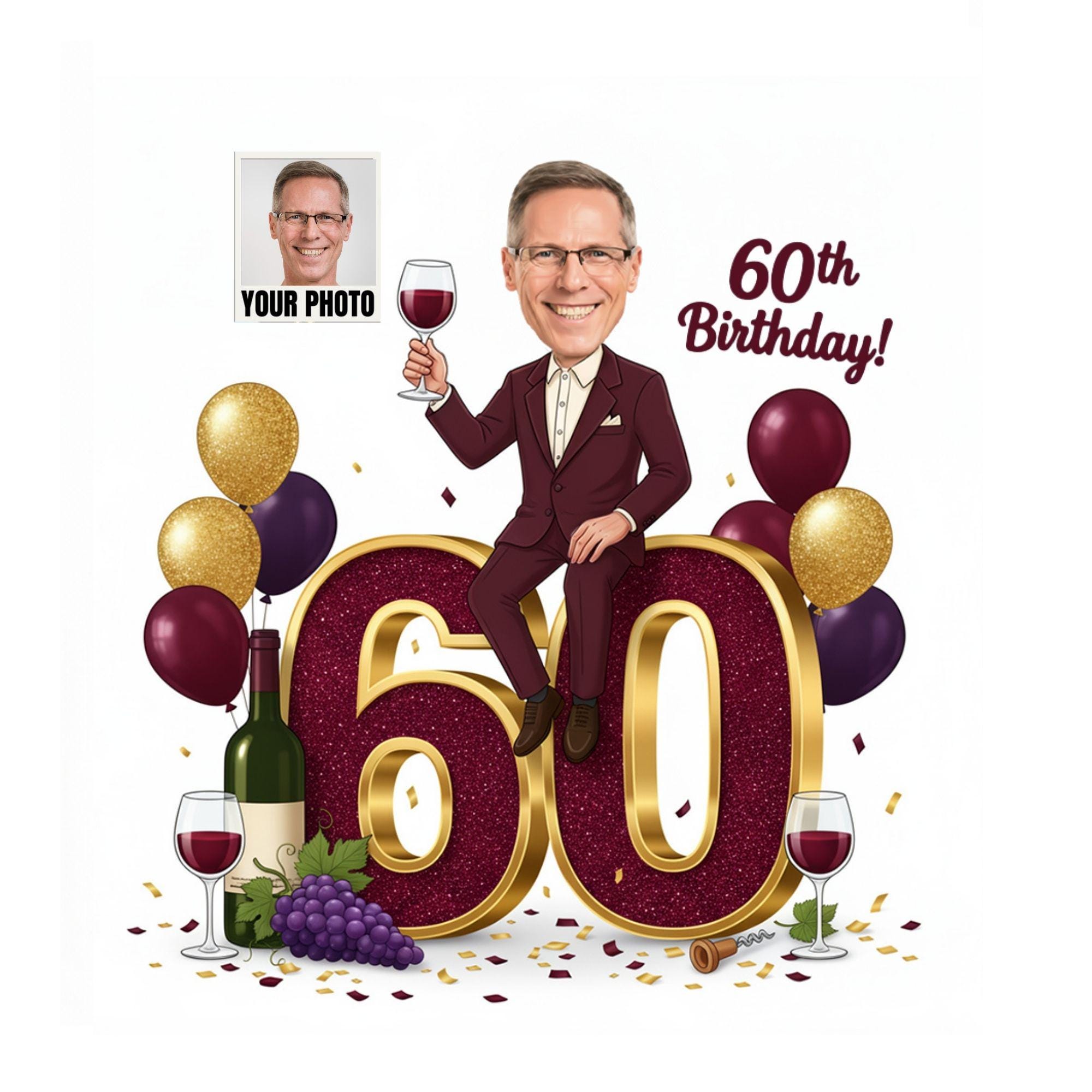 60 Birthday Card Male Personalised from photo