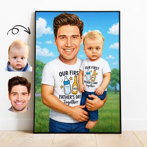 Retrato personalizado de caricatura para el Día del Padre: Papá y su bebé (descarga digital)