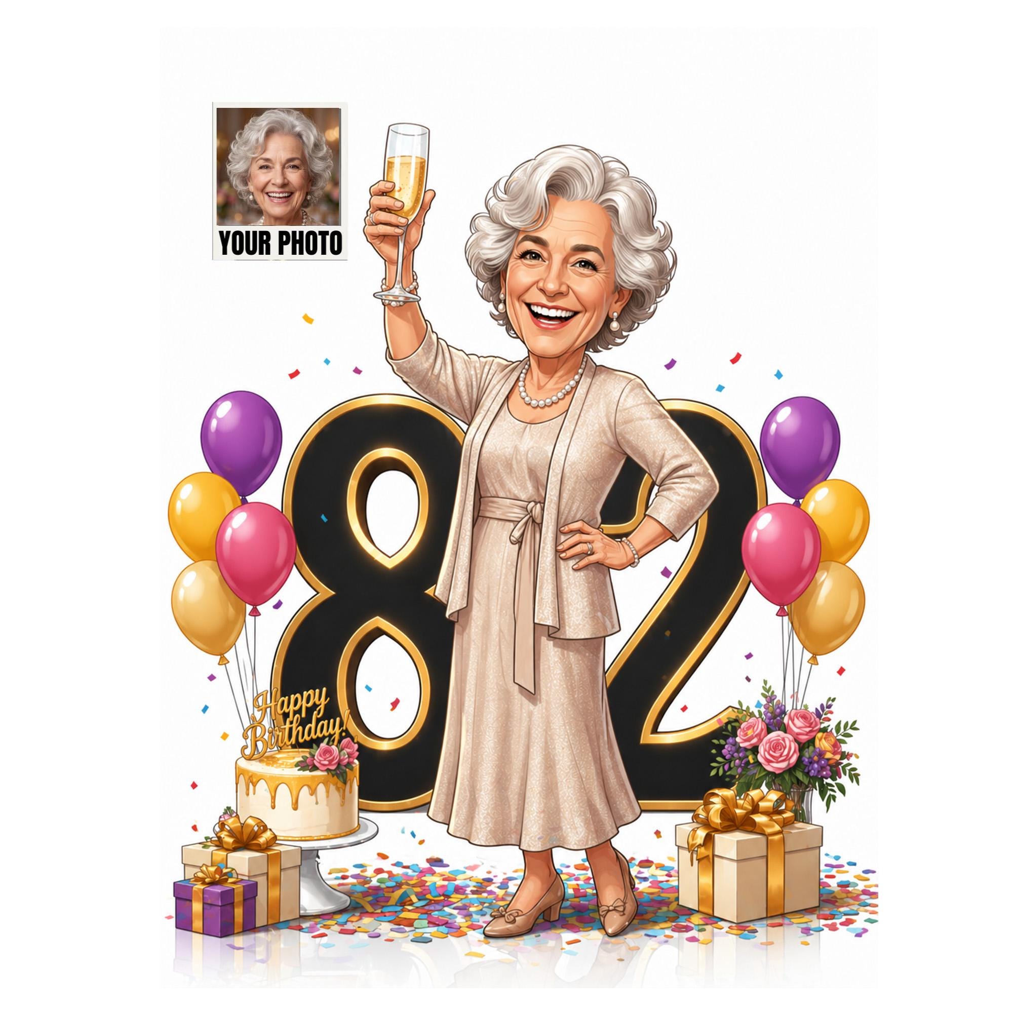 Custom 82nd Birthday Caricature from photo