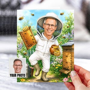 Individuelle Imker-Karikatur, Geschenk für Imker, Cartoon-Porträt für Bienenliebhaber, Lustiges Porträt einer Honigfarm