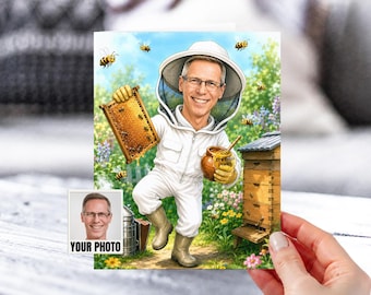 Custom Beekeeper Caricature, Gift for Beekeeper, Bee Lover Cartoon Portrait, Funny Honey Farm Portrait