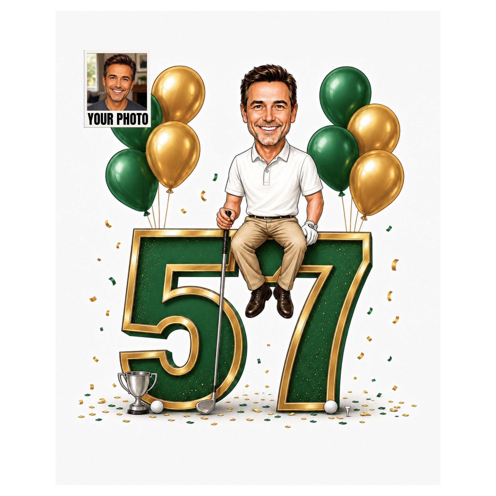 57th Birthday Golf Cartoon Portrait for Him from photo