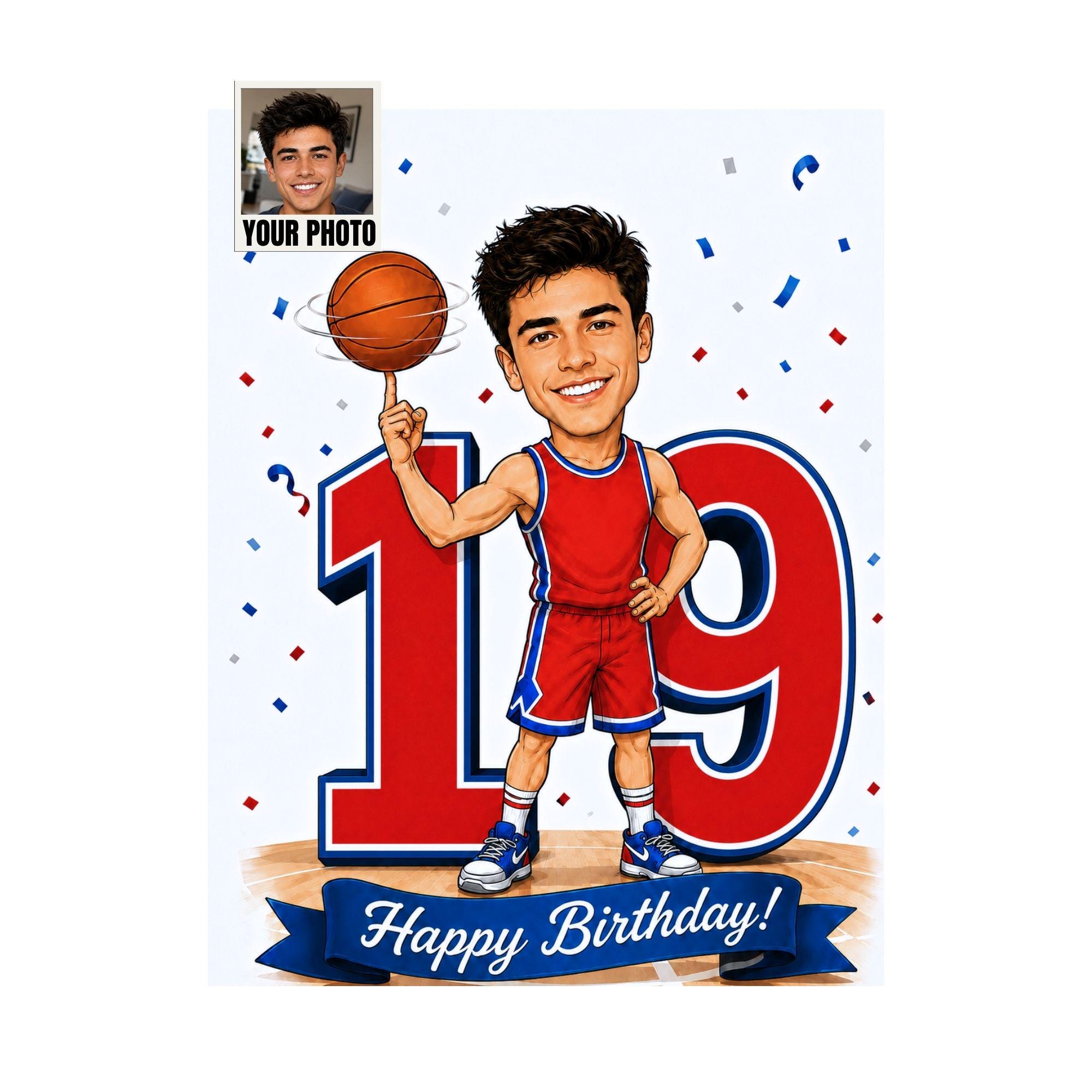 19th Birthday Basketball Cartoon Portrait for Him from photo
