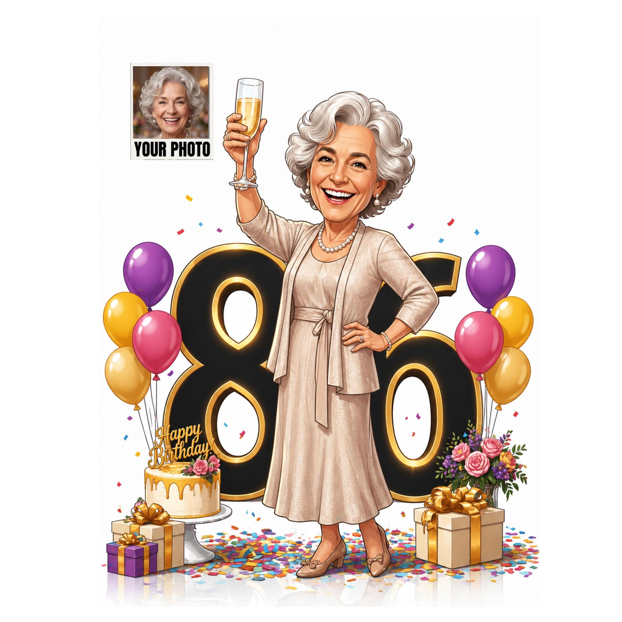 Custom 86th Birthday Caricature from photo