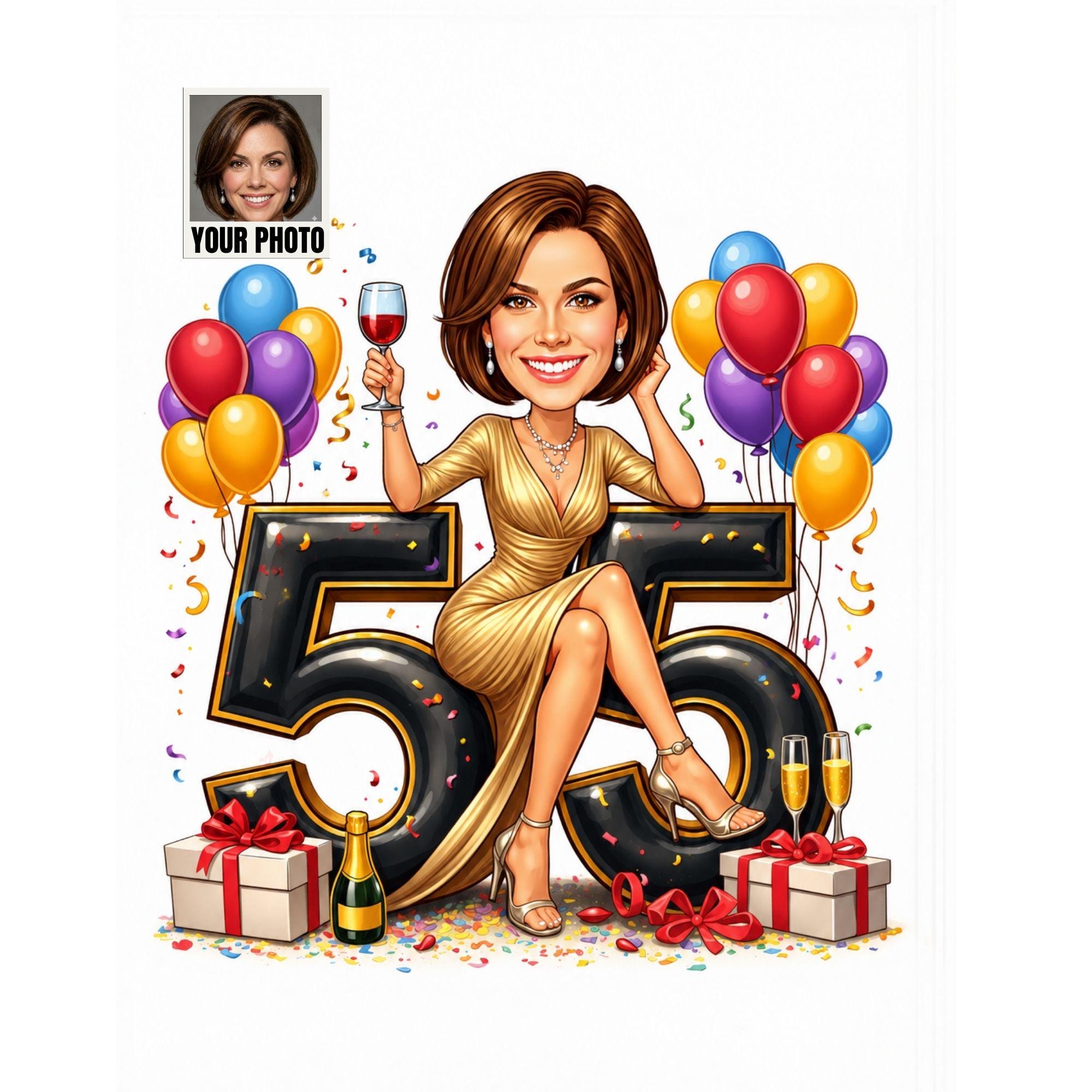 Custom 55th Birthday Caricature from photo