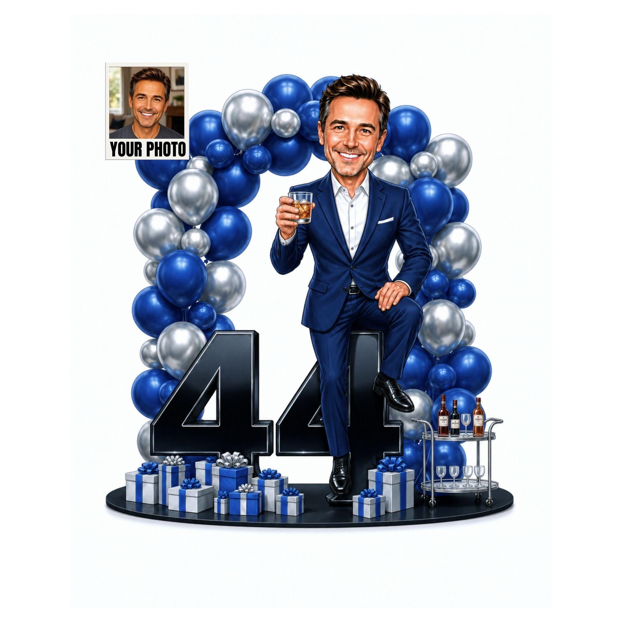44th Birthday Man Cartoon Portrait for Him from photo