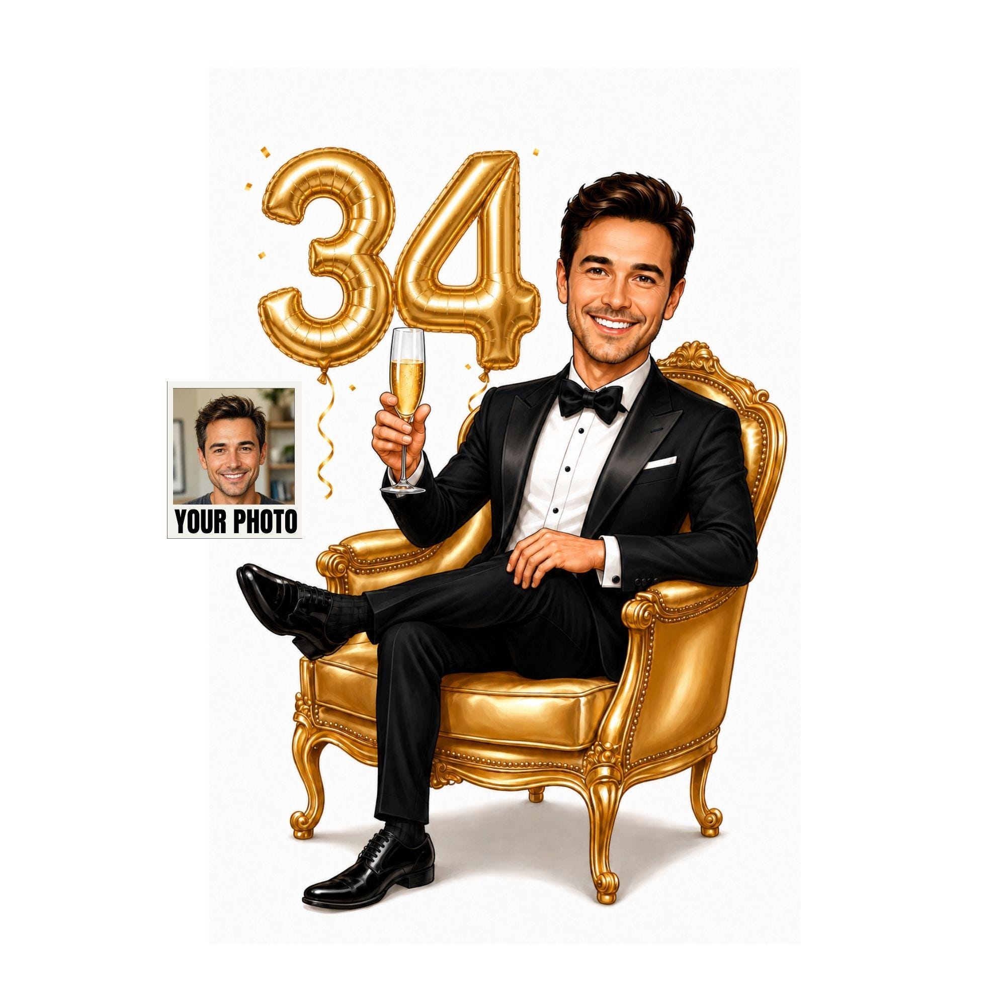 34th Birthday Cartoon Portrait for Him from photo