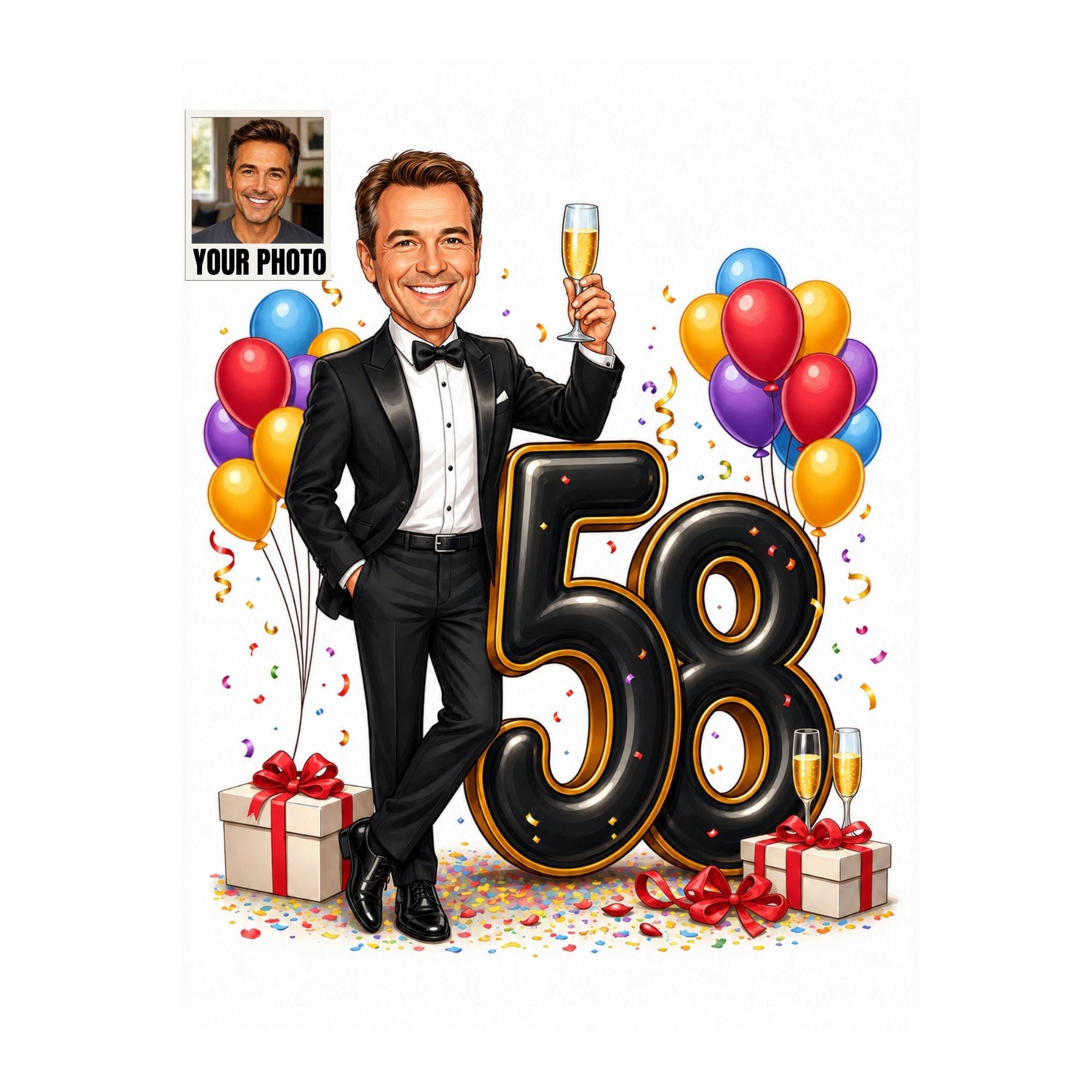 58th Birthday Man Cartoon Portrait from photo
