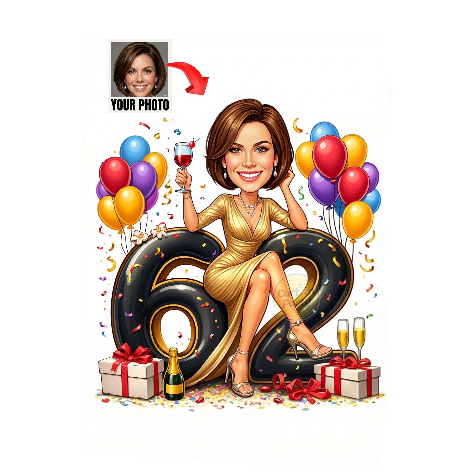 Custom 62nd Birthday Caricature from photo